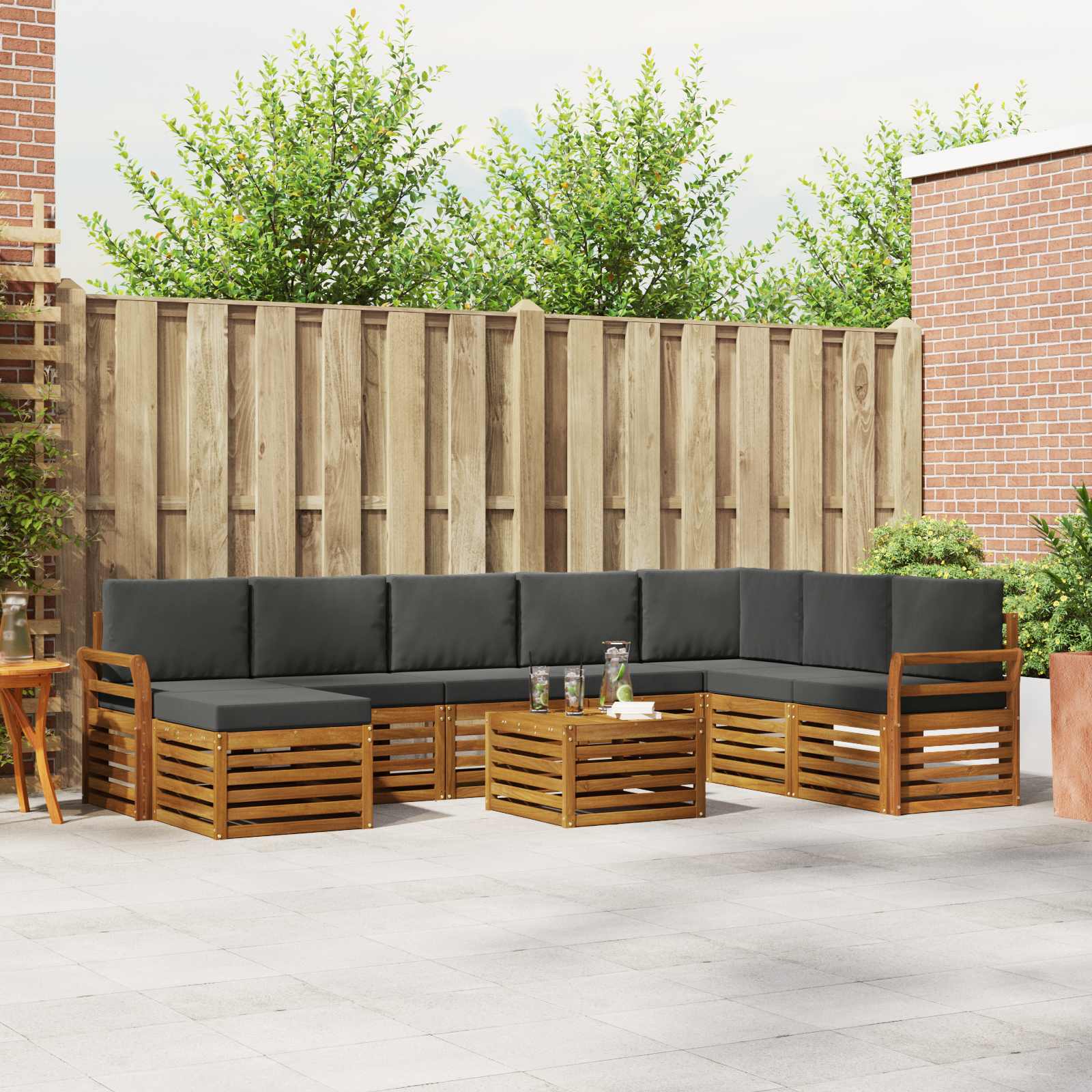 Buiten bankenset met kussen 9 pcs Natuurlijk en Antraciet is nu te koop bij PeponiXL, paradijselijk wonen!