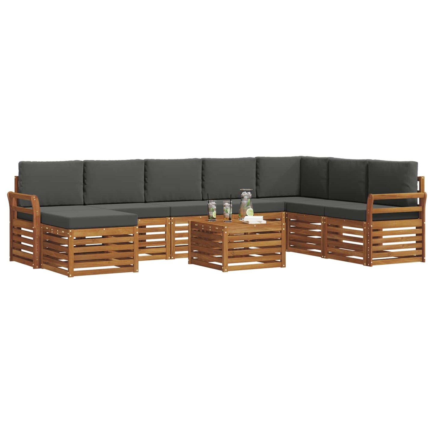 Buiten bankenset met kussen 9 pcs Natuurlijk en Antraciet is nu te koop bij PeponiXL, paradijselijk wonen!