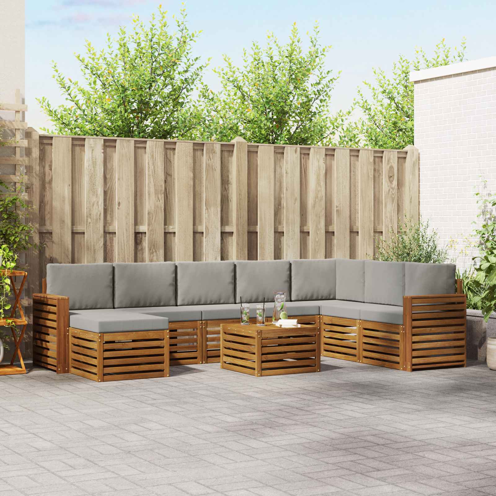 Buiten bankenset met kussen 9 pcs Natuurlijk en Lichtgrijs is nu te koop bij PeponiXL, paradijselijk wonen!