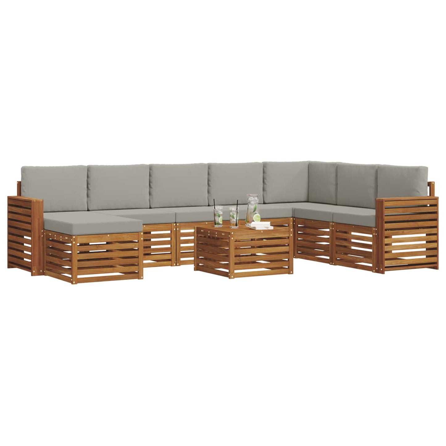 Buiten bankenset met kussen 9 pcs Natuurlijk en Lichtgrijs is nu te koop bij PeponiXL, paradijselijk wonen!