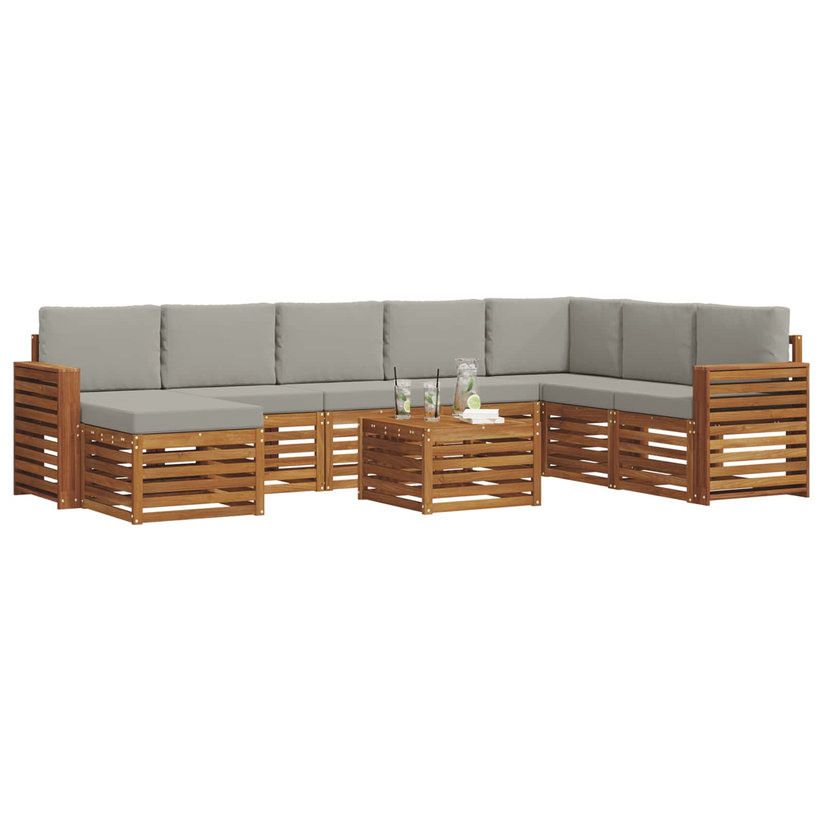 Buiten bankenset met kussen 9 pcs Natuurlijk en Lichtgrijs is nu te koop bij PeponiXL, paradijselijk wonen!