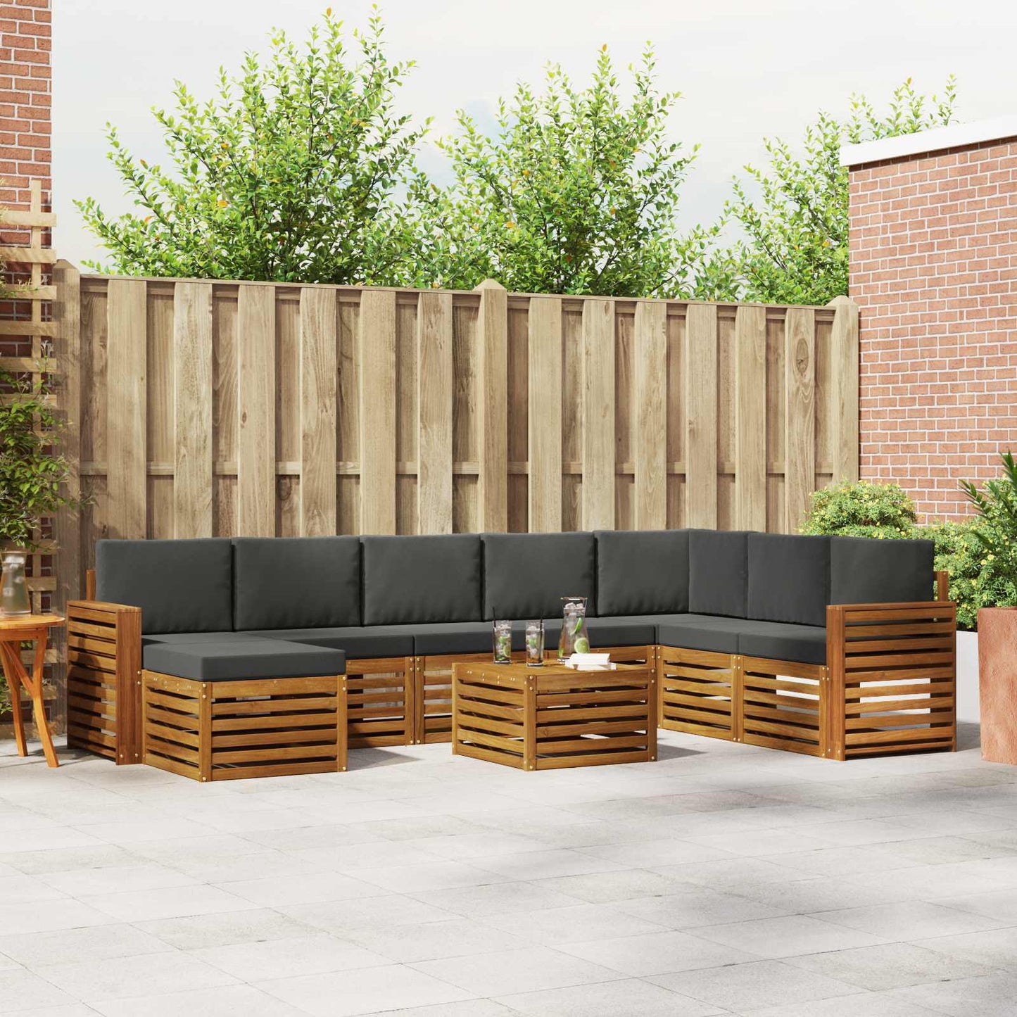 Buiten bankenset met kussen 9 pcs Natuurlijk en Antraciet is nu te koop bij PeponiXL, paradijselijk wonen!