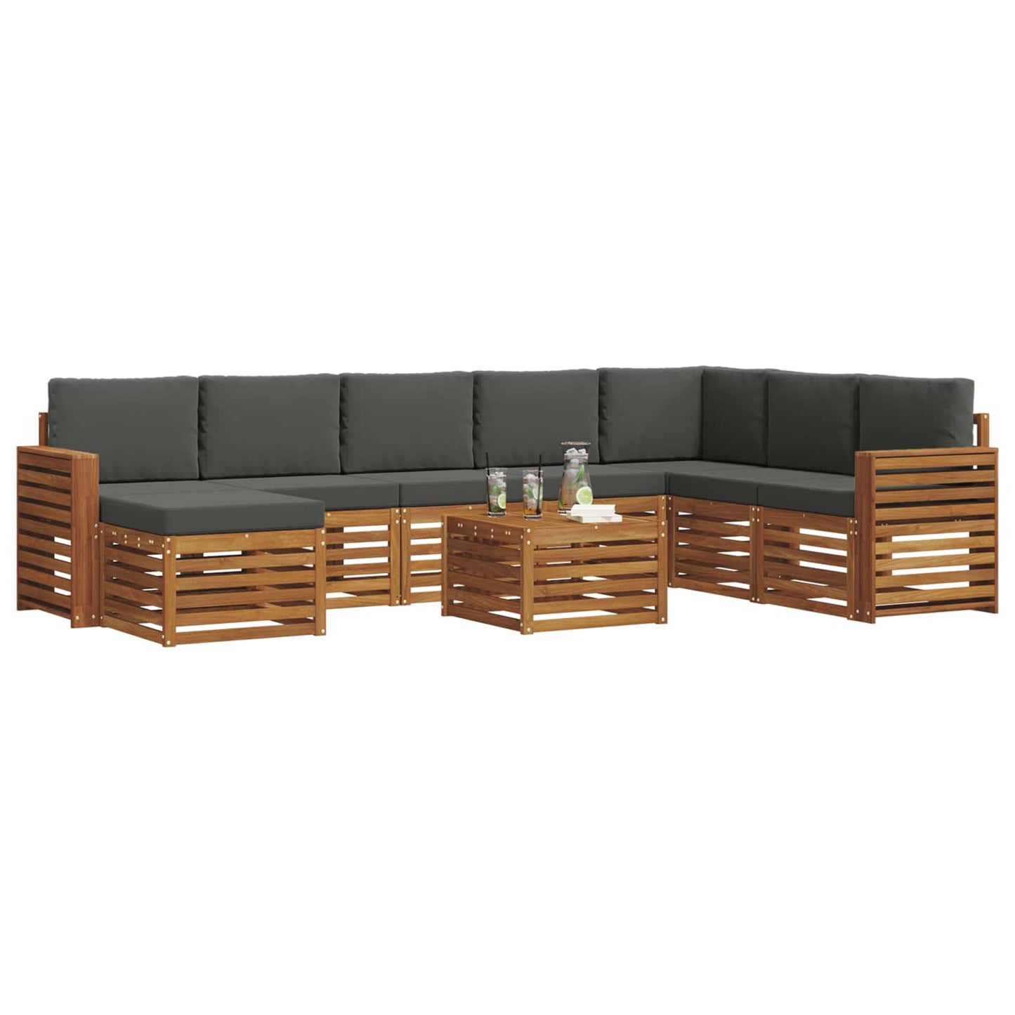 Buiten bankenset met kussen 9 pcs Natuurlijk en Antraciet is nu te koop bij PeponiXL, paradijselijk wonen!