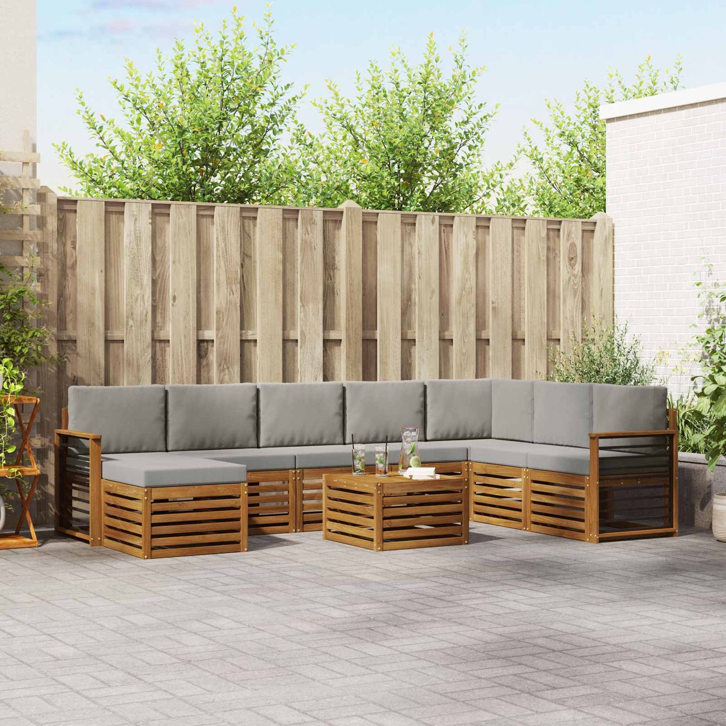 Buiten bankenset met kussen 9 pcs Natuurlijk en Lichtgrijs is nu te koop bij PeponiXL, paradijselijk wonen!