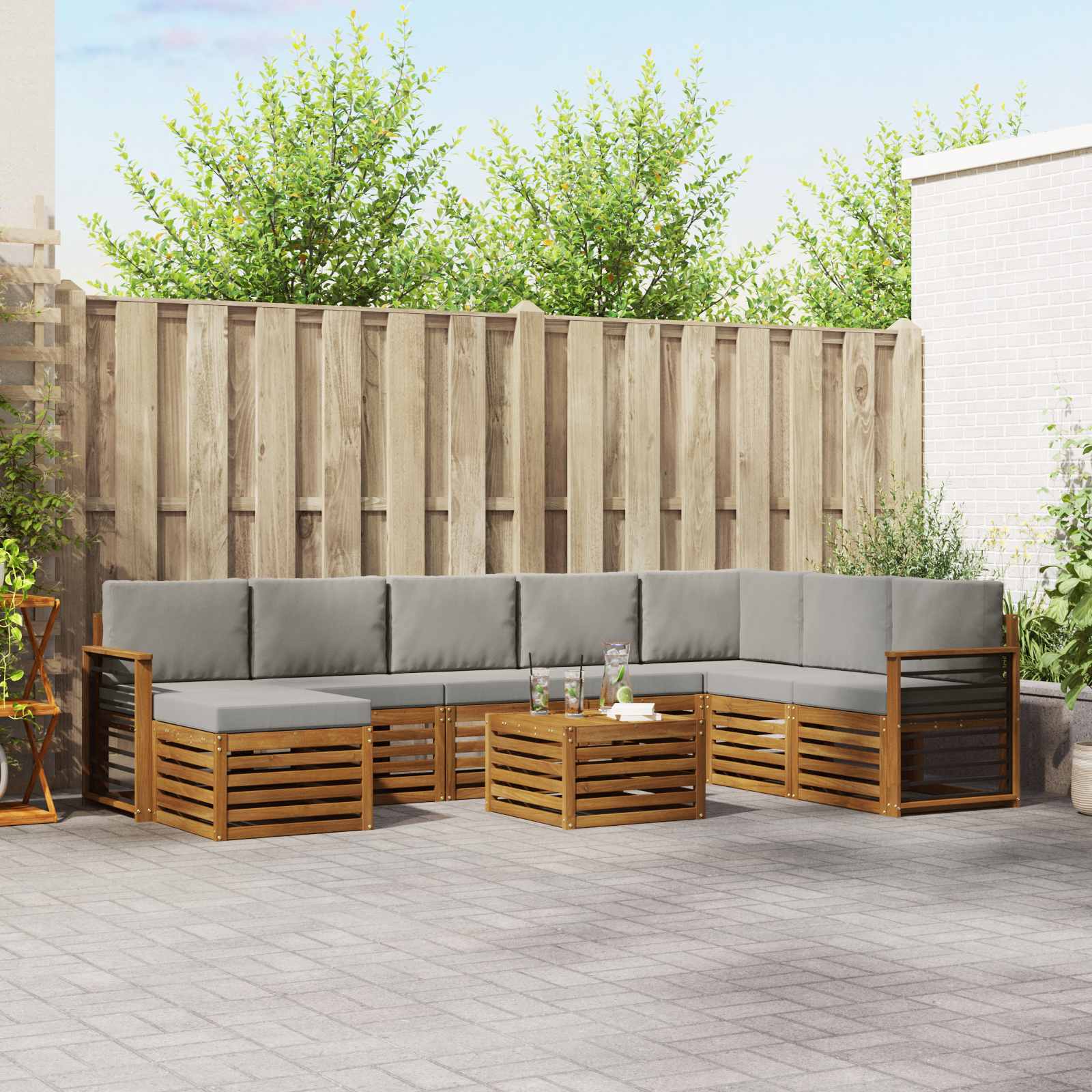 Buiten bankenset met kussen 9 pcs Natuurlijk en Lichtgrijs is nu te koop bij PeponiXL, paradijselijk wonen!