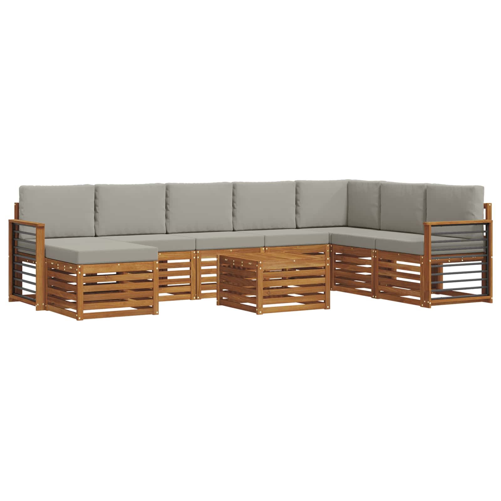 Buiten bankenset met kussen 9 pcs Natuurlijk en Lichtgrijs is nu te koop bij PeponiXL, paradijselijk wonen!
