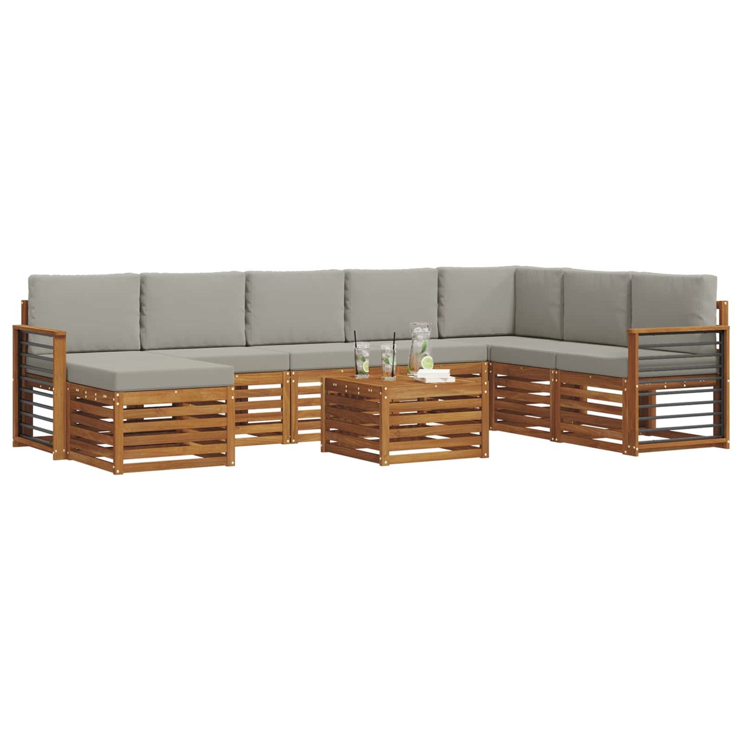 Buiten bankenset met kussen 9 pcs Natuurlijk en Lichtgrijs is nu te koop bij PeponiXL, paradijselijk wonen!