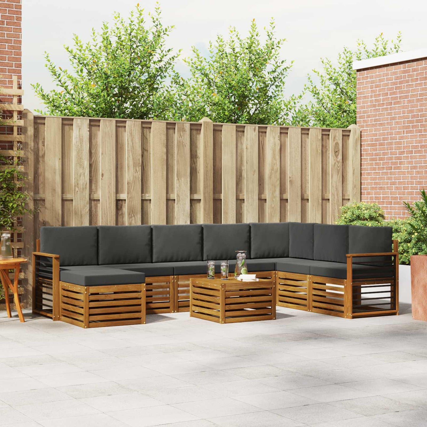 Buiten bankenset met kussen 9 pcs Natuurlijk en Antraciet is nu te koop bij PeponiXL, paradijselijk wonen!