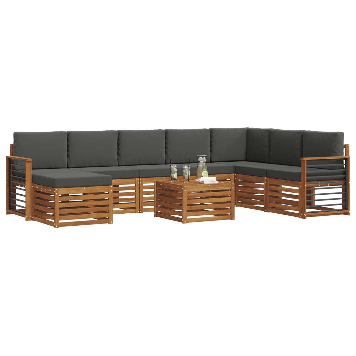 Buiten bankenset met kussen 9 pcs Natuurlijk en Antraciet is nu te koop bij PeponiXL, paradijselijk wonen!