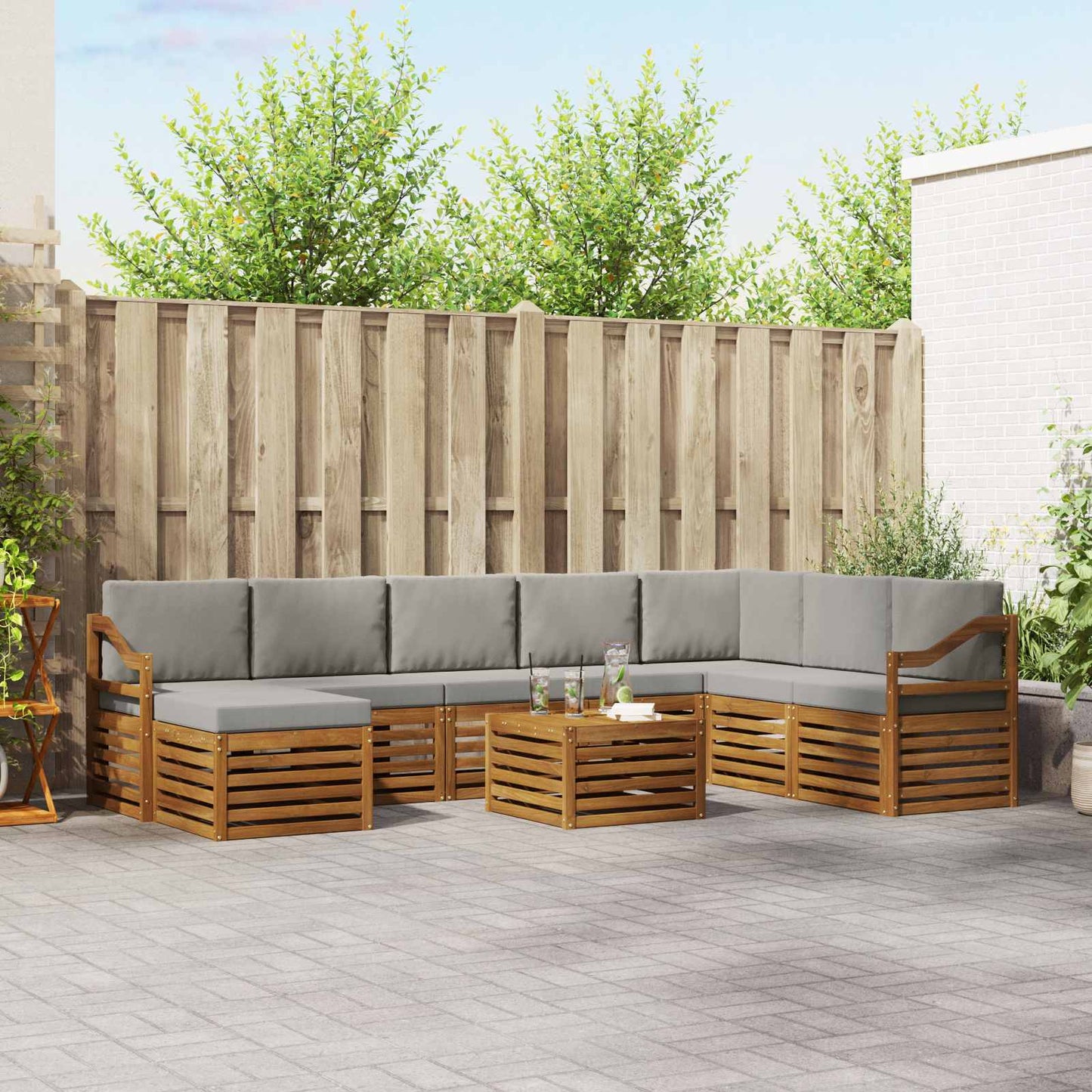 Buiten bankenset met kussen 9 pcs Natuurlijk en Lichtgrijs is nu te koop bij PeponiXL, paradijselijk wonen!