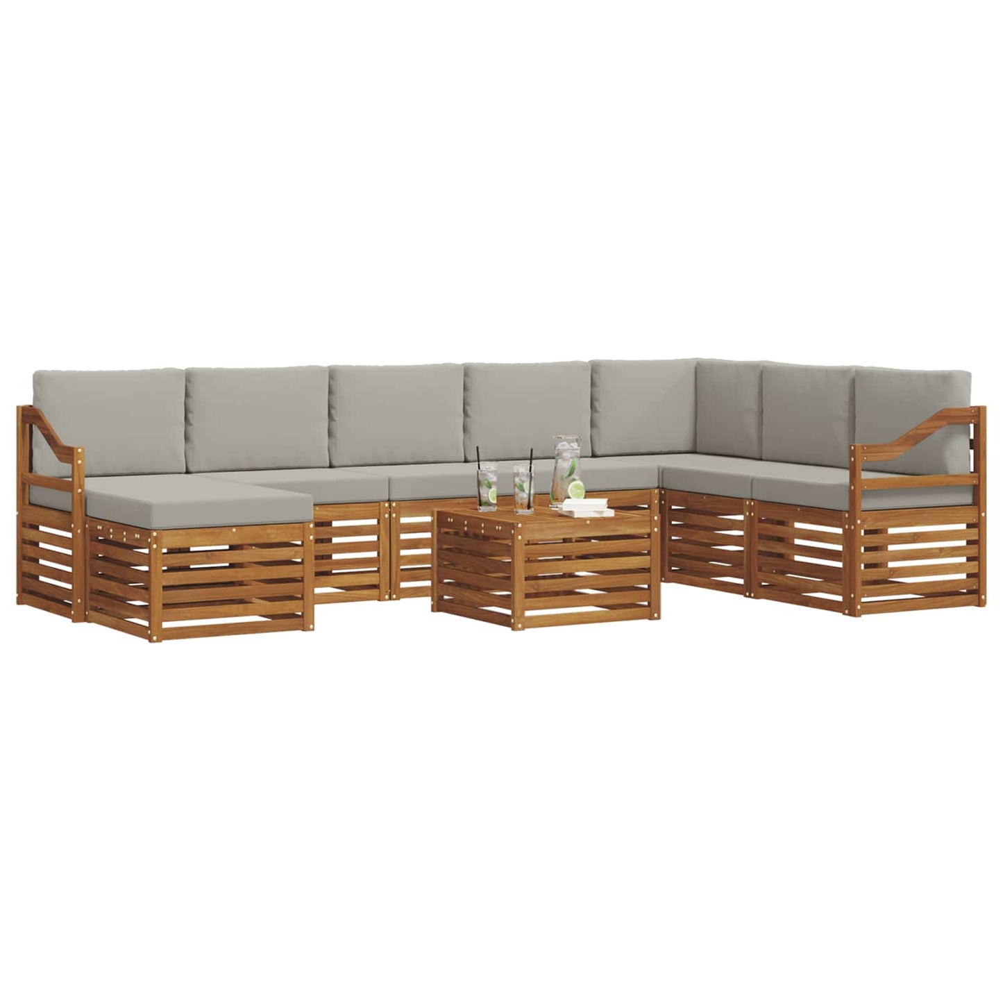 Buiten bankenset met kussen 9 pcs Natuurlijk en Lichtgrijs is nu te koop bij PeponiXL, paradijselijk wonen!