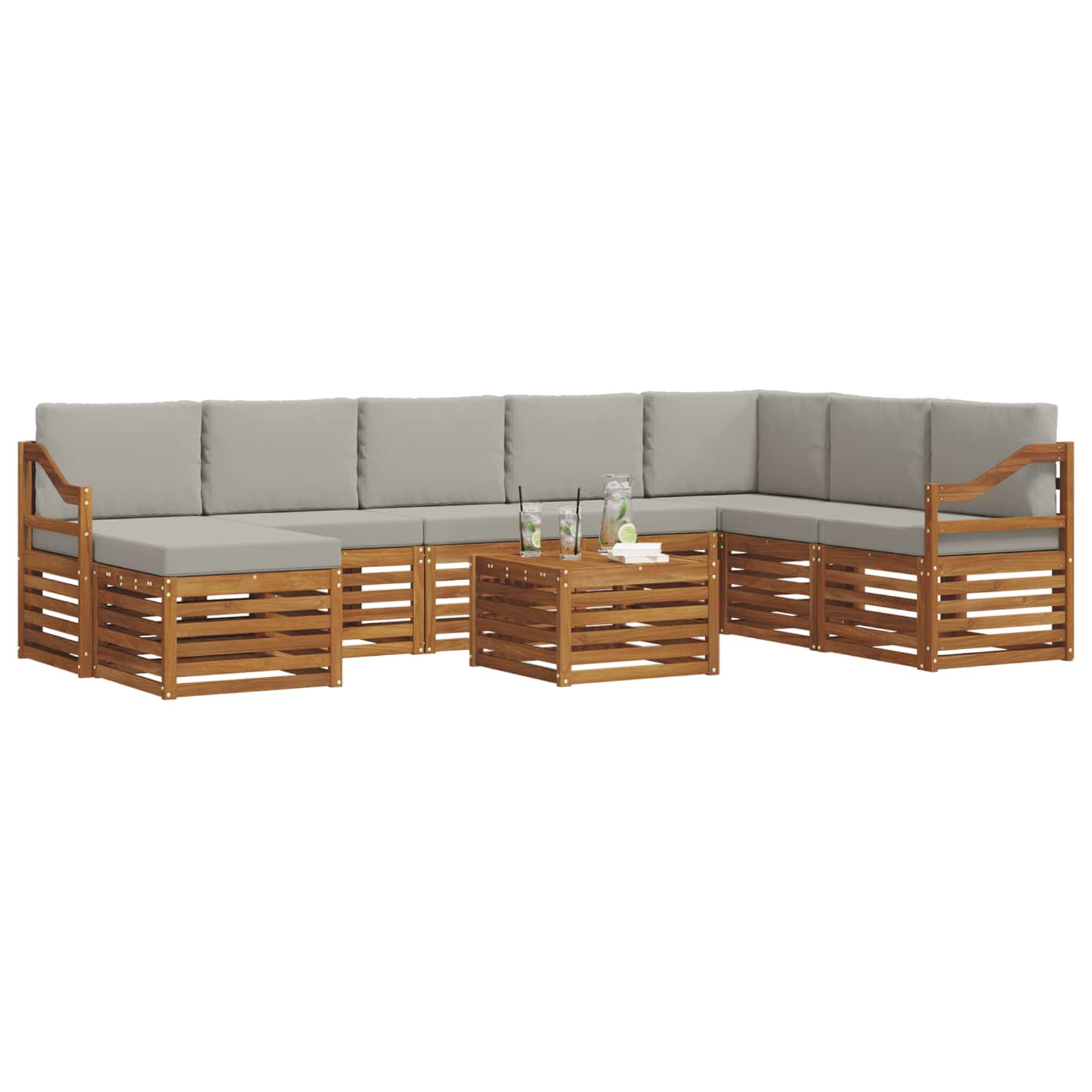 Buiten bankenset met kussen 9 pcs Natuurlijk en Lichtgrijs is nu te koop bij PeponiXL, paradijselijk wonen!