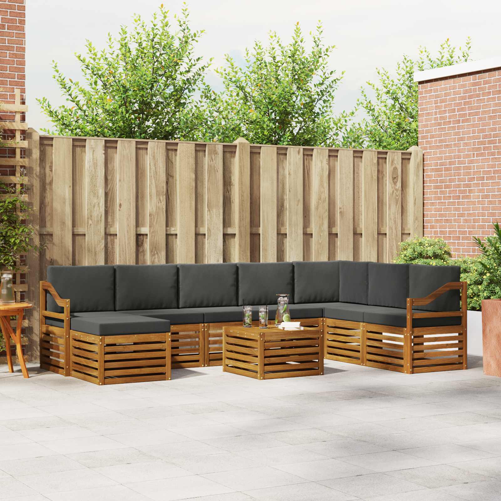 Buiten bankenset met kussen 9 pcs Natuurlijk en Antraciet is nu te koop bij PeponiXL, paradijselijk wonen!