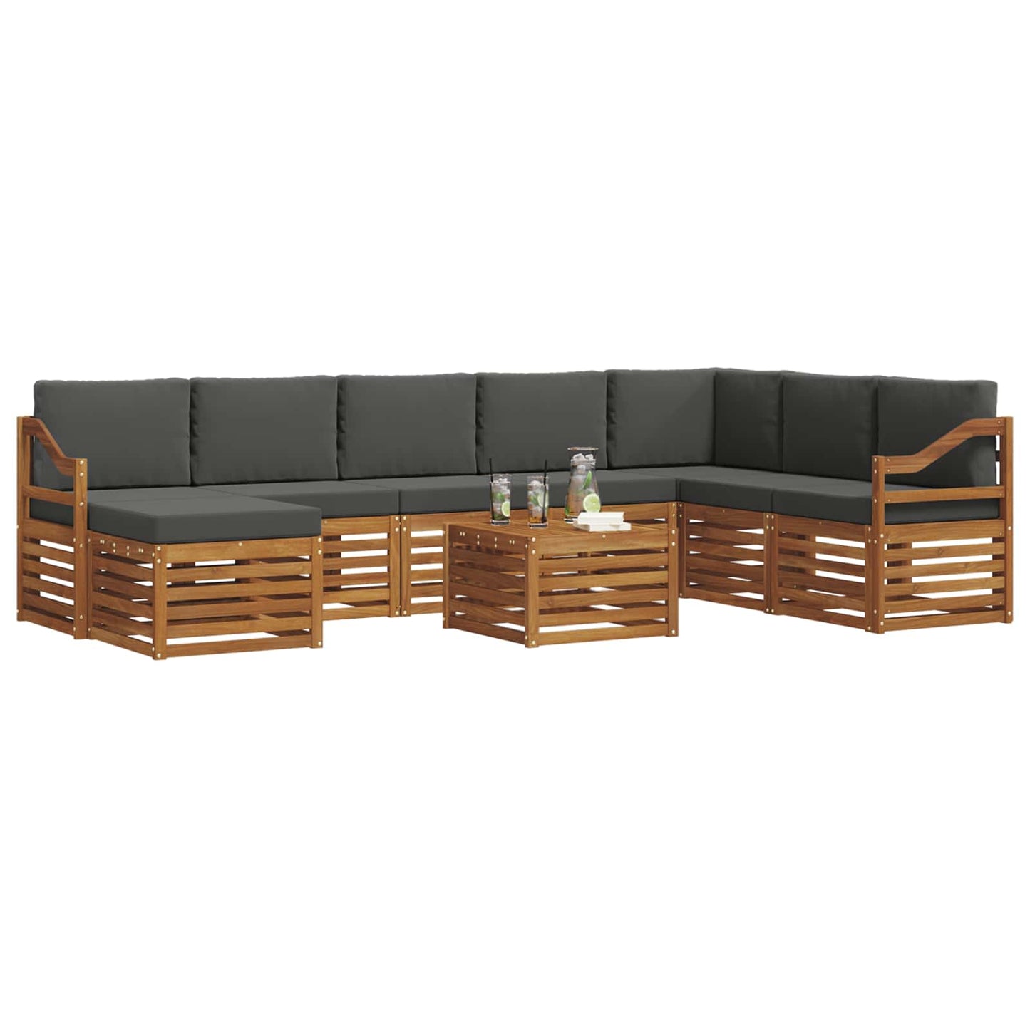 Buiten bankenset met kussen 9 pcs Natuurlijk en Antraciet is nu te koop bij PeponiXL, paradijselijk wonen!
