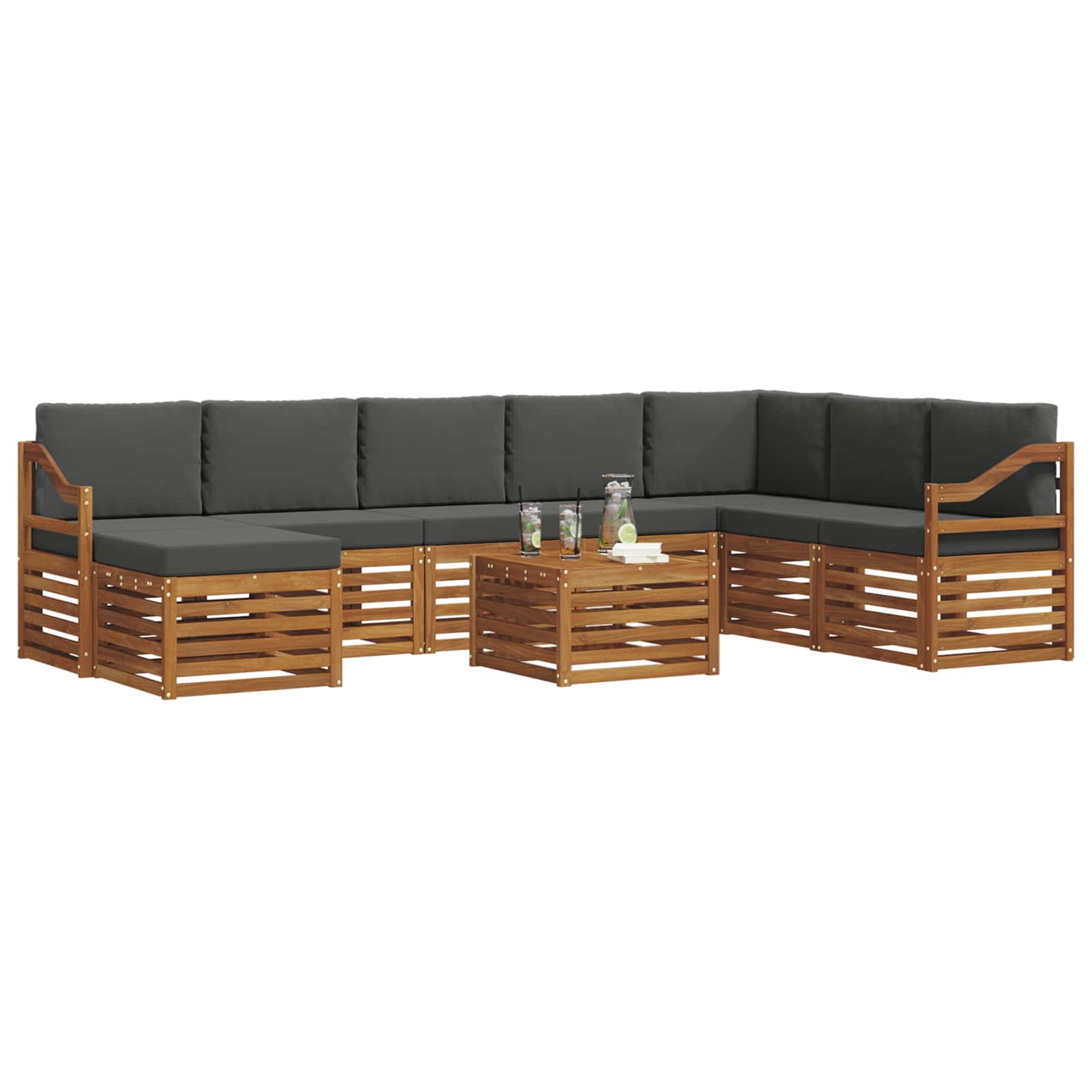 Buiten bankenset met kussen 9 pcs Natuurlijk en Antraciet is nu te koop bij PeponiXL, paradijselijk wonen!