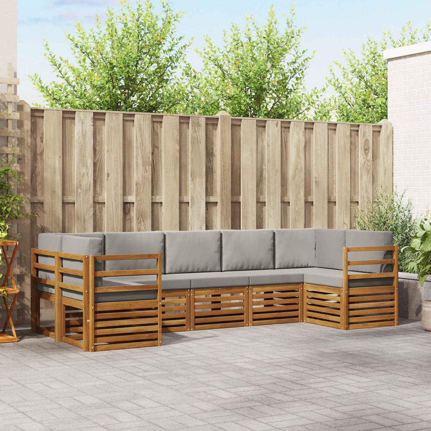 Hoekbank Set met kussen 7 pcs Natuurlijk en Lichtgrijs is nu te koop bij PeponiXL, paradijselijk wonen!