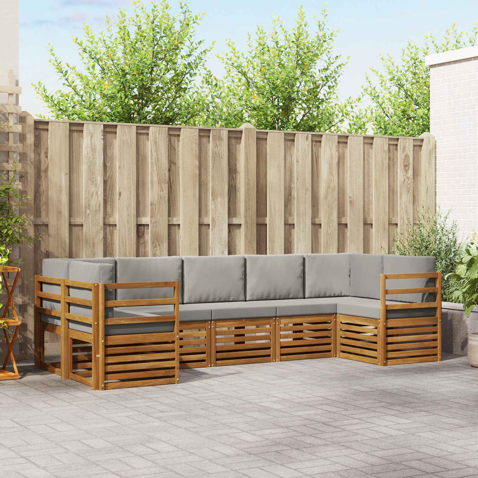 Hoekbank Set met kussen 7 pcs Natuurlijk en Lichtgrijs is nu te koop bij PeponiXL, paradijselijk wonen!