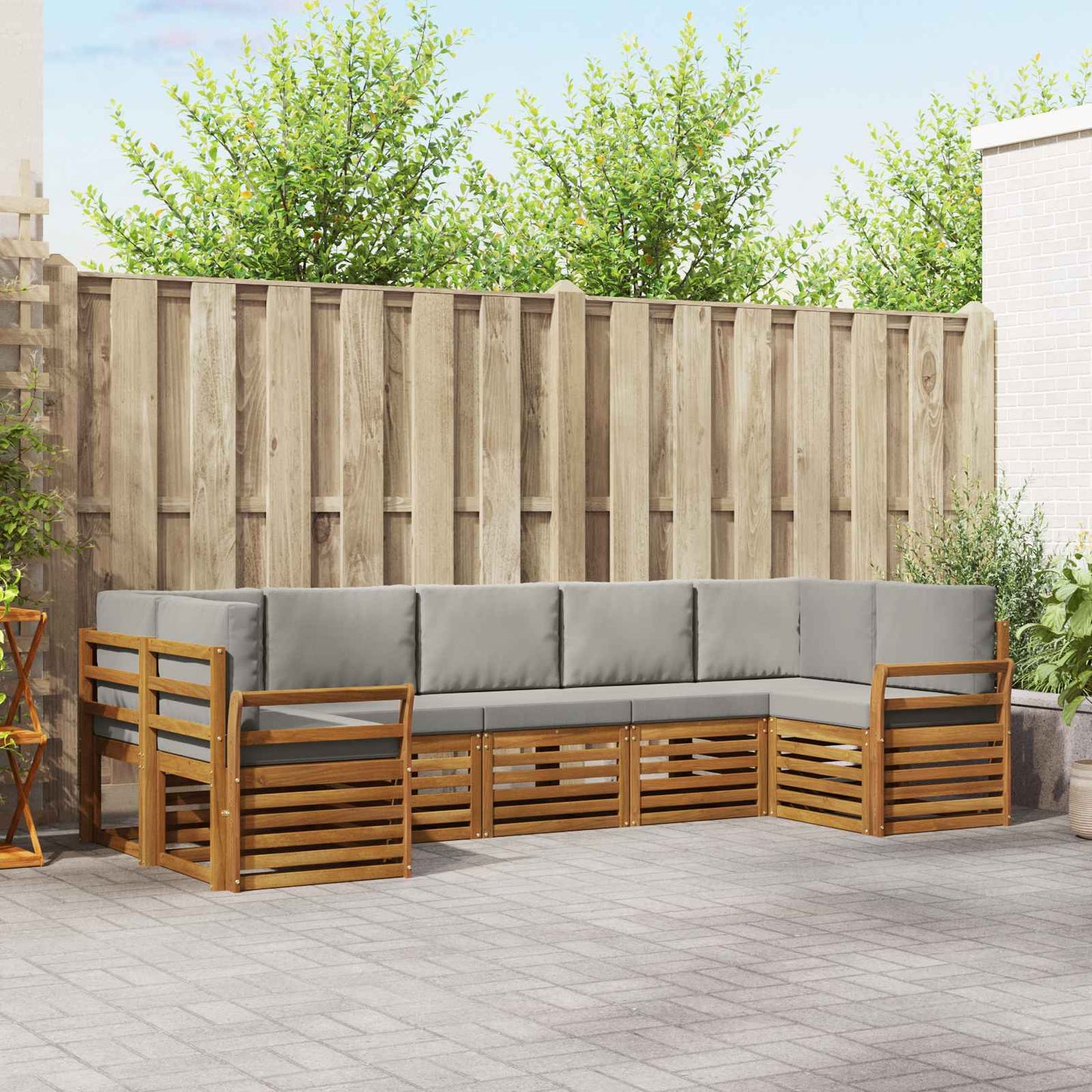 Hoekbank Set met kussen 7 pcs Natuurlijk en Lichtgrijs is nu te koop bij PeponiXL, paradijselijk wonen!