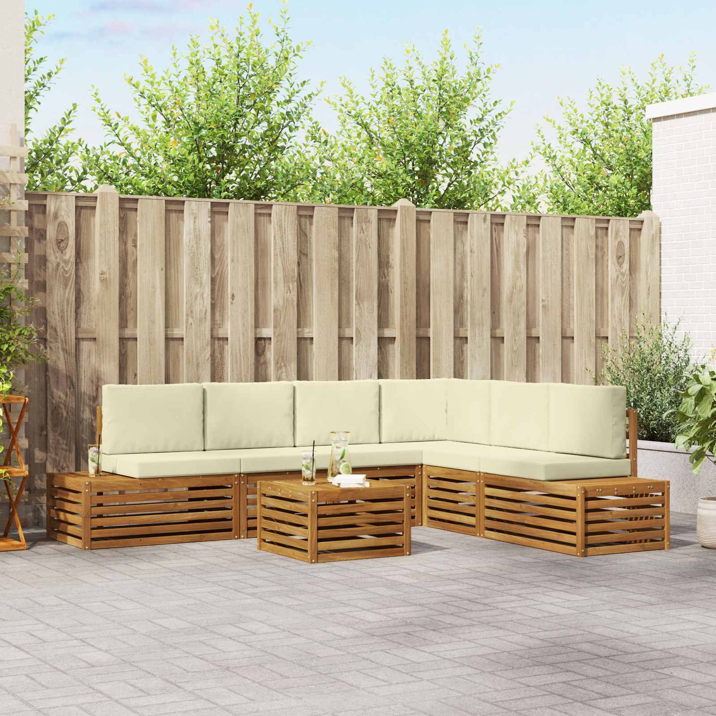 Buiten bankenset met kussen 7 Stuk Natuurlijk en Crème is nu te koop bij PeponiXL, paradijselijk wonen!