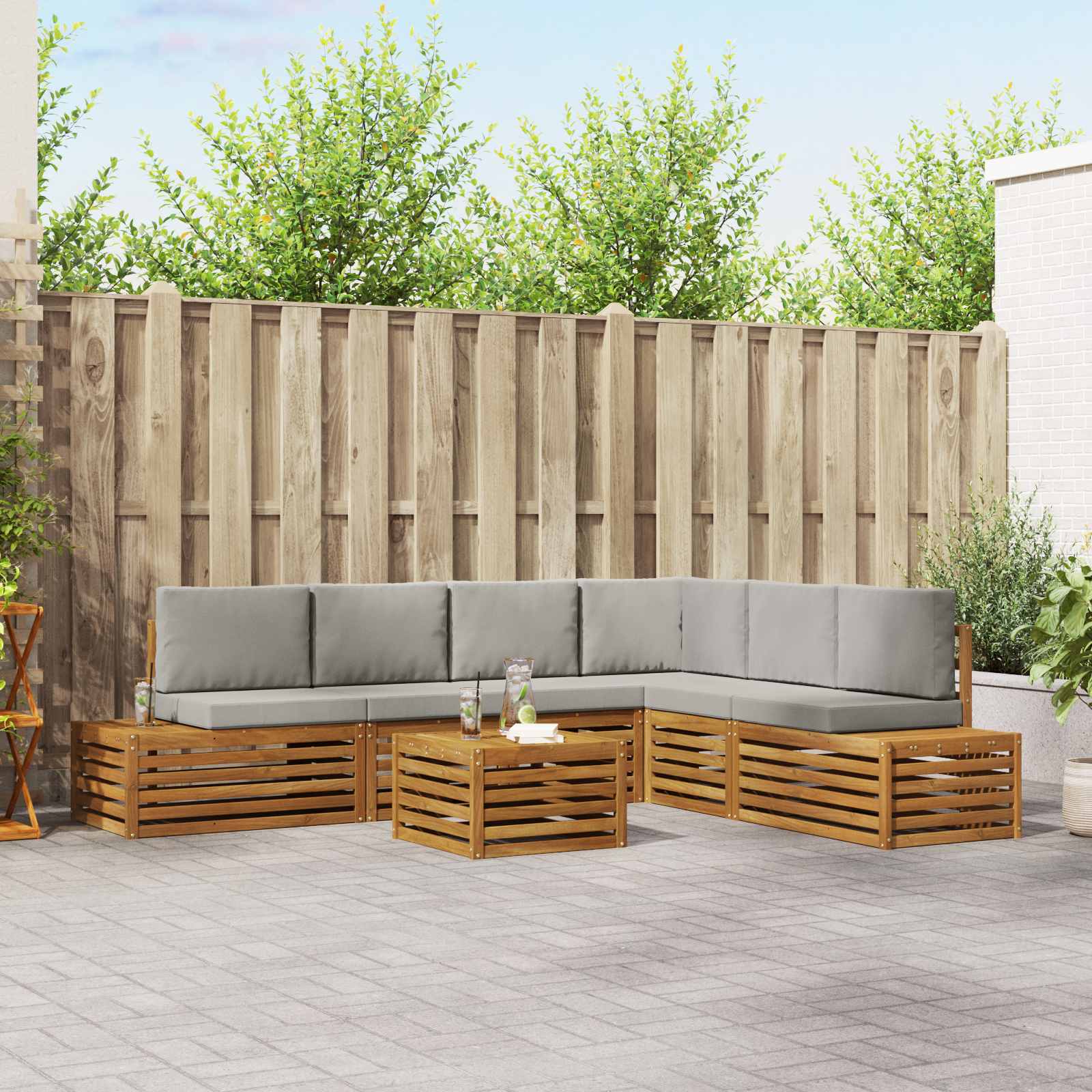 Buiten bankenset met kussen 7 Stuk Natuurlijk en Lichtgrijs is nu te koop bij PeponiXL, paradijselijk wonen!