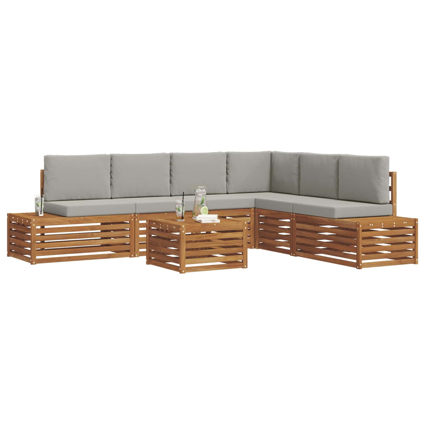 Buiten bankenset met kussen 7 Stuk Natuurlijk en Lichtgrijs is nu te koop bij PeponiXL, paradijselijk wonen!