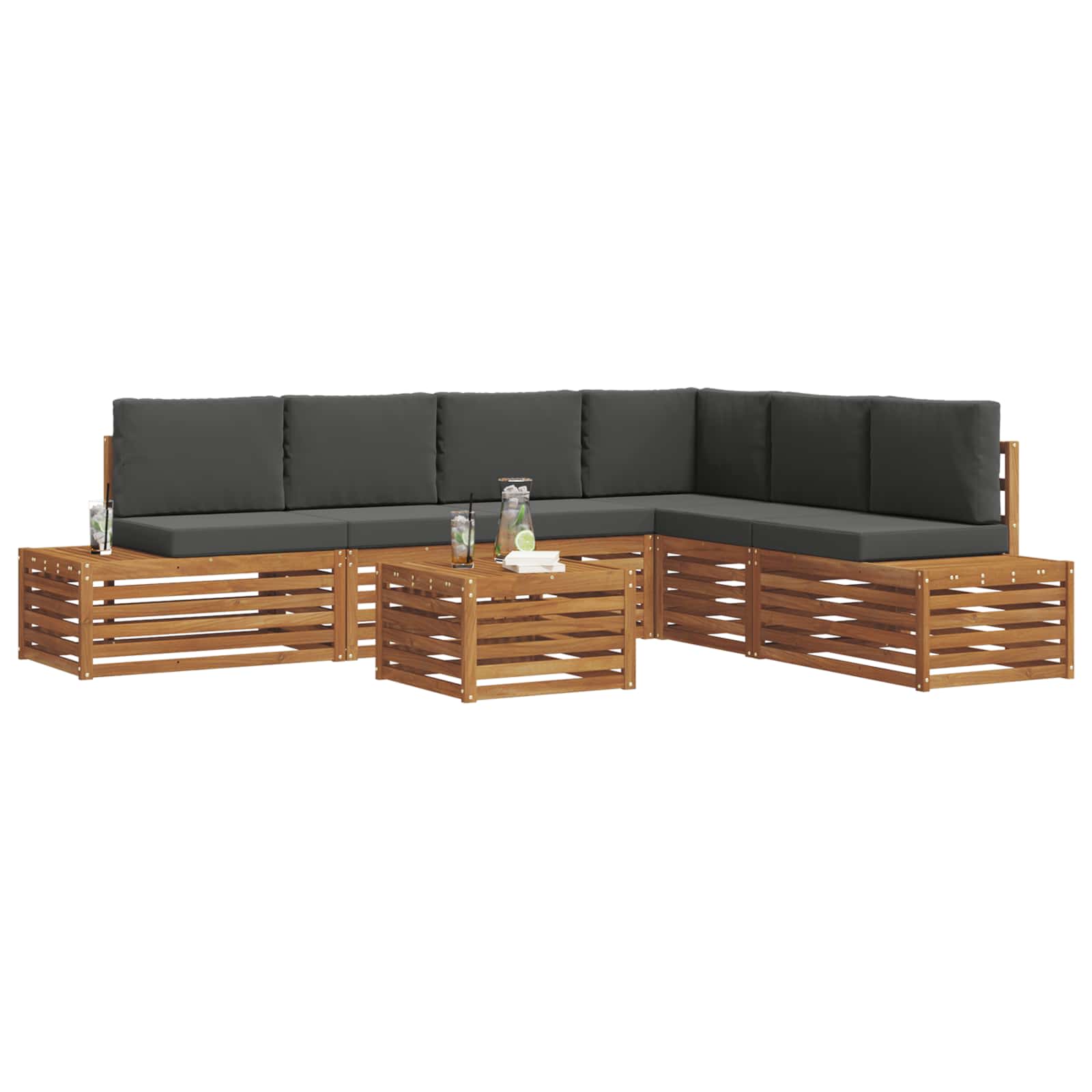 Buiten bankenset met kussen 7 Stuk Natuurlijk en Antraciet is nu te koop bij PeponiXL, paradijselijk wonen!