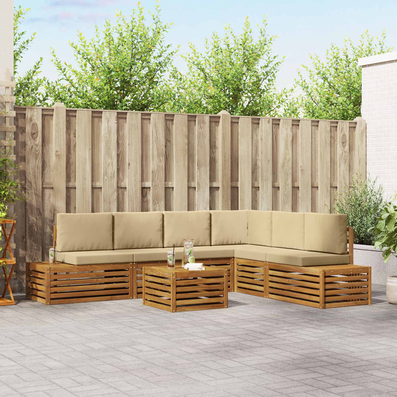 Buiten bankenset met kussen 7 Stuk Natuurlijk en Beige is nu te koop bij PeponiXL, paradijselijk wonen!