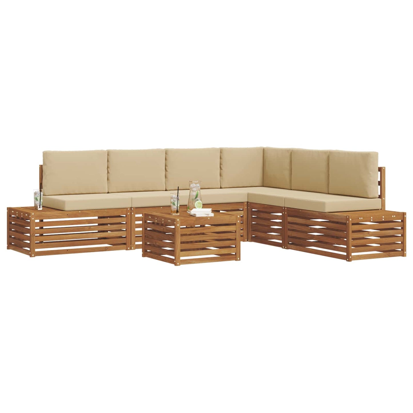 Buiten bankenset met kussen 7 Stuk Natuurlijk en Beige is nu te koop bij PeponiXL, paradijselijk wonen!