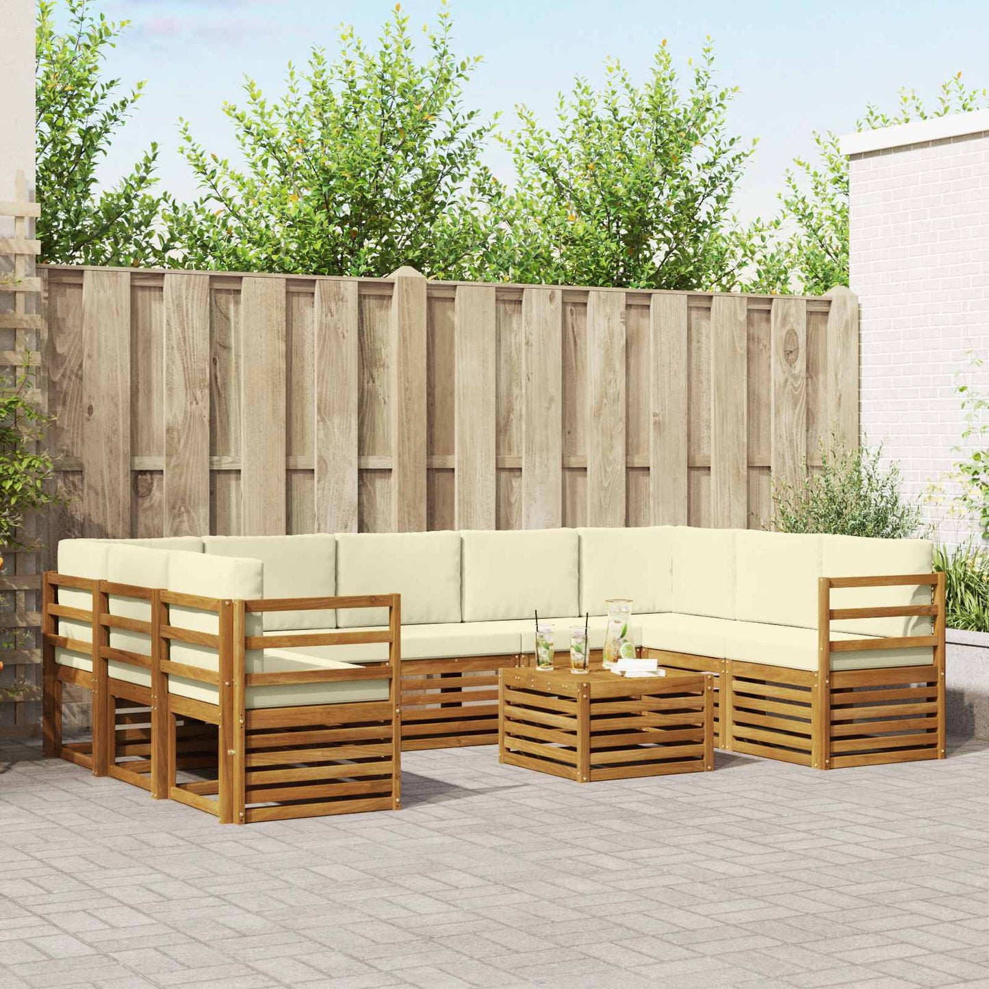 Sofa-Sets 10 pcs Natuurlijk en Crème Massief Acaciahout is nu te koop bij PeponiXL, paradijselijk wonen!