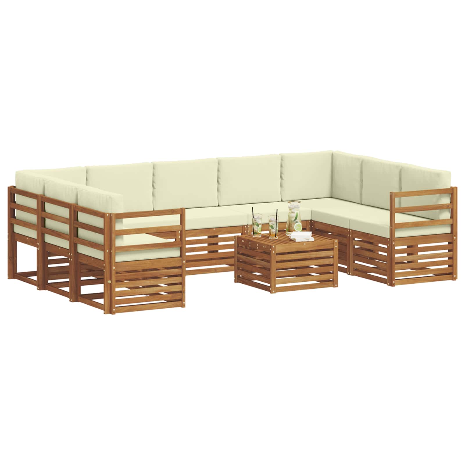 Sofa-Sets 10 pcs Natuurlijk en Crème Massief Acaciahout is nu te koop bij PeponiXL, paradijselijk wonen!
