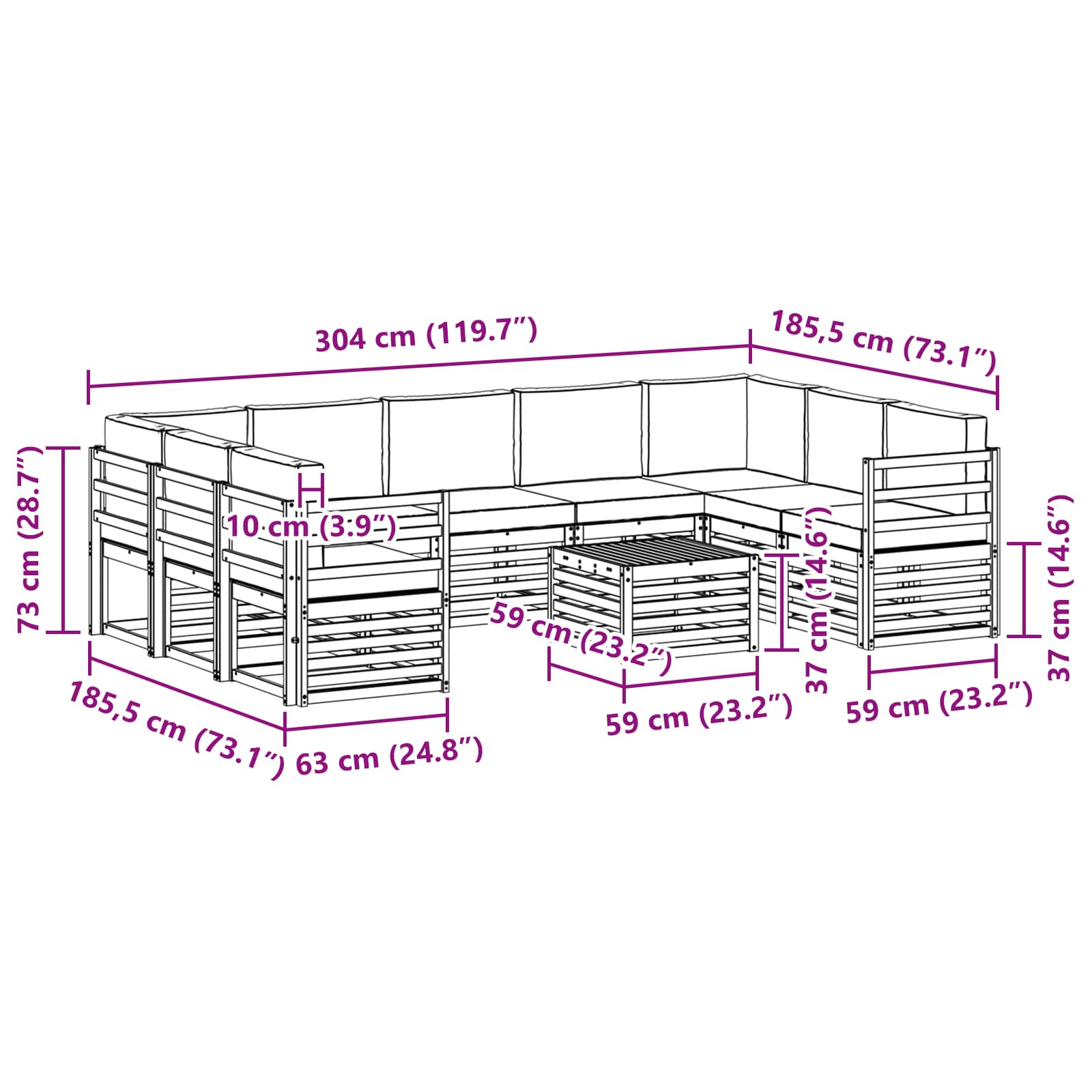 Sofa-Sets 10 pcs Natuurlijk en Crème Massief Acaciahout is nu te koop bij PeponiXL, paradijselijk wonen!