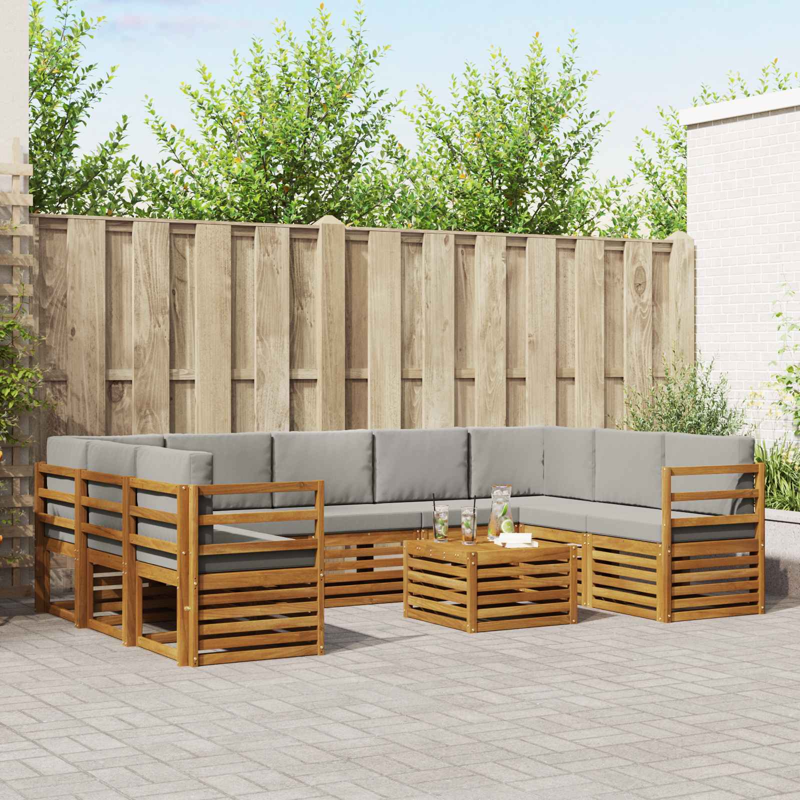 Sofa-Sets 10 pcs Natuurlijk en Lichtgrijs Massief Acaciahout is nu te koop bij PeponiXL, paradijselijk wonen!