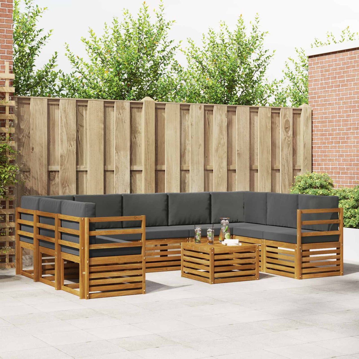 Sofa-Sets 10 pcs Natuurlijk en Antraciet Massief Acaciahout is nu te koop bij PeponiXL, paradijselijk wonen!