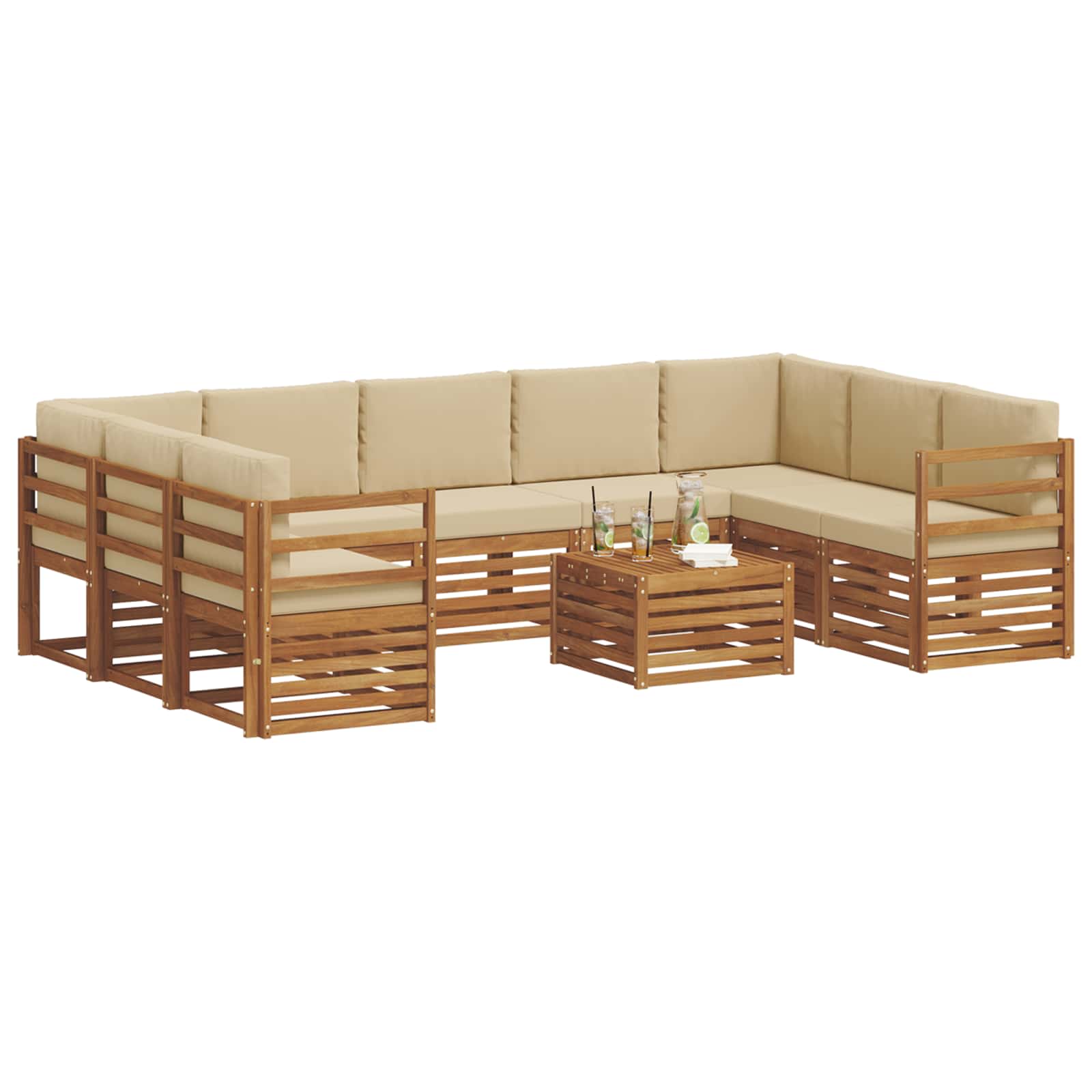 Sofa-Sets 10 pcs Natuurlijk en Beige Massief Acaciahout is nu te koop bij PeponiXL, paradijselijk wonen!