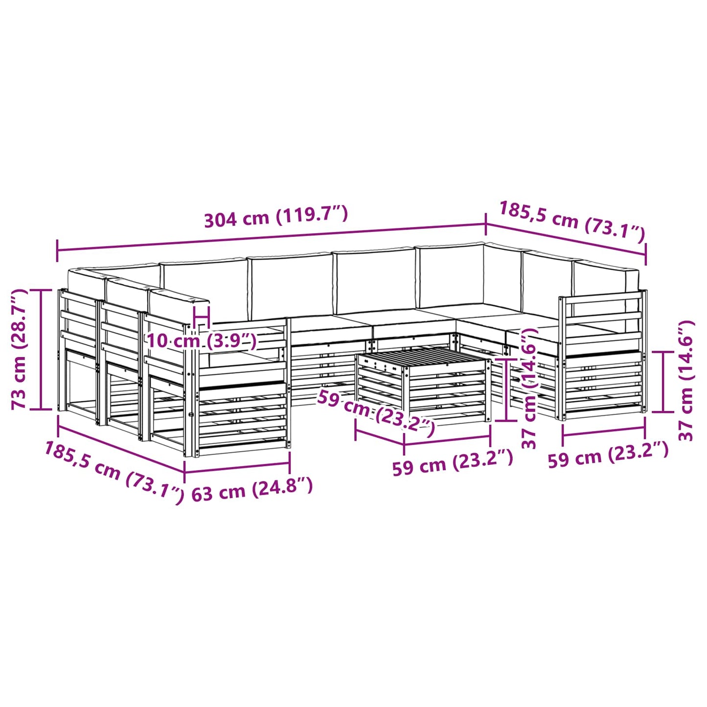 Sofa-Sets 10 pcs Natuurlijk en Beige Massief Acaciahout is nu te koop bij PeponiXL, paradijselijk wonen!