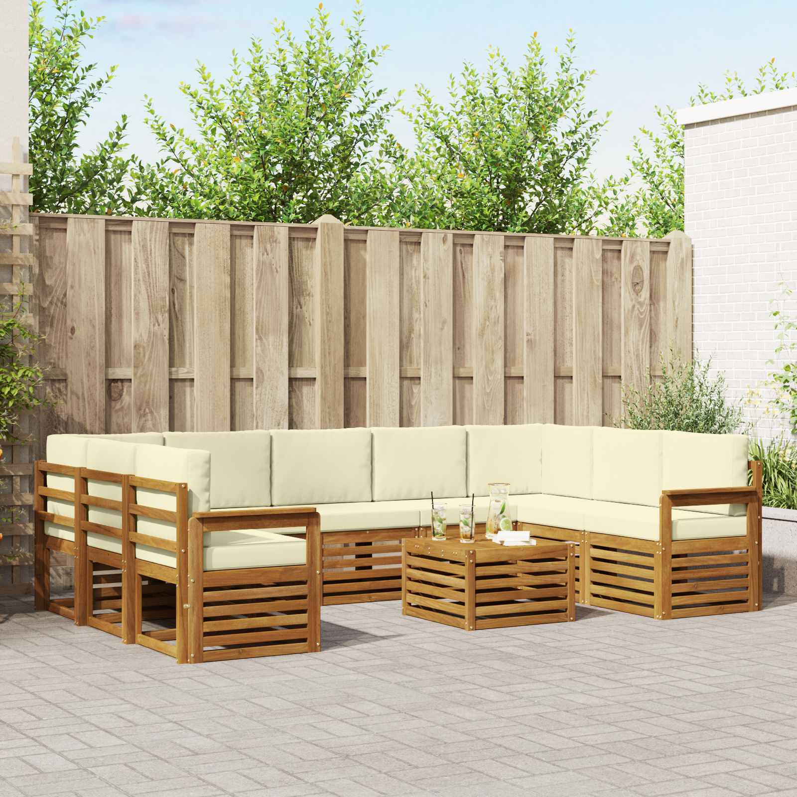 Sofa-Sets 10 pcs Natuurlijk en Crème Massief Acaciahout is nu te koop bij PeponiXL, paradijselijk wonen!