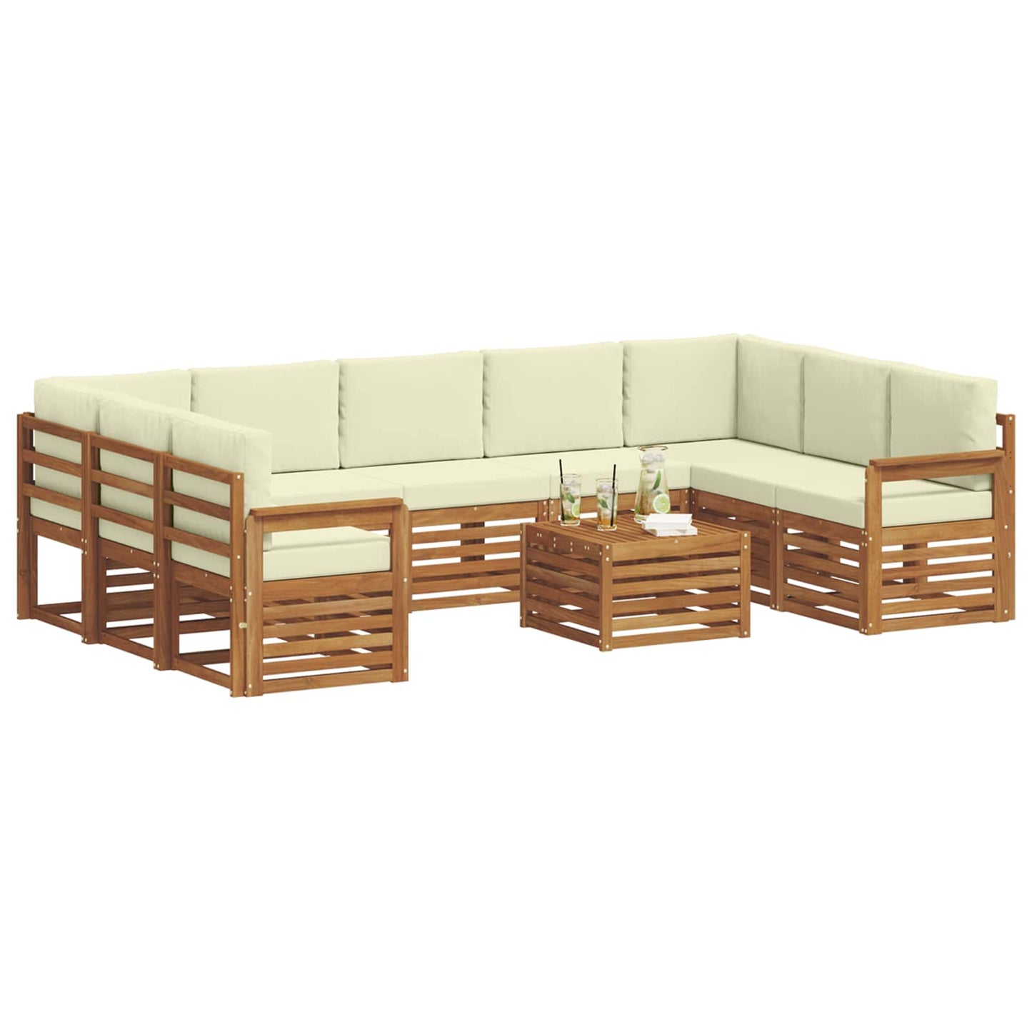 Sofa-Sets 10 pcs Natuurlijk en Crème Massief Acaciahout is nu te koop bij PeponiXL, paradijselijk wonen!