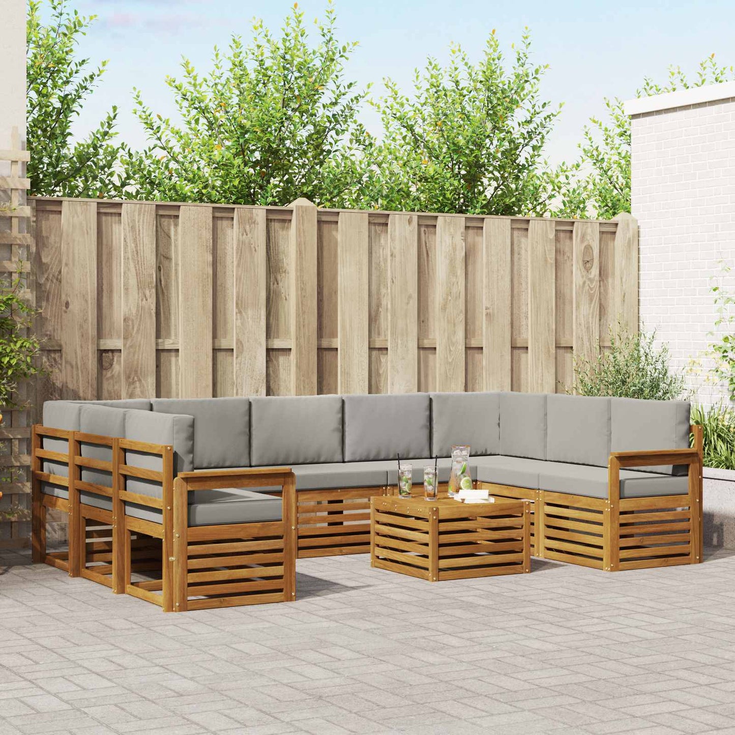 Sofa-Sets 10 pcs Natuurlijk en Lichtgrijs Massief Acaciahout is nu te koop bij PeponiXL, paradijselijk wonen!