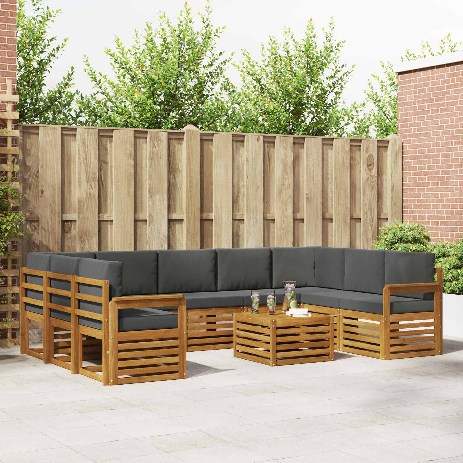 Sofa-Sets 10 pcs Natuurlijk en Antraciet Massief Acaciahout is nu te koop bij PeponiXL, paradijselijk wonen!