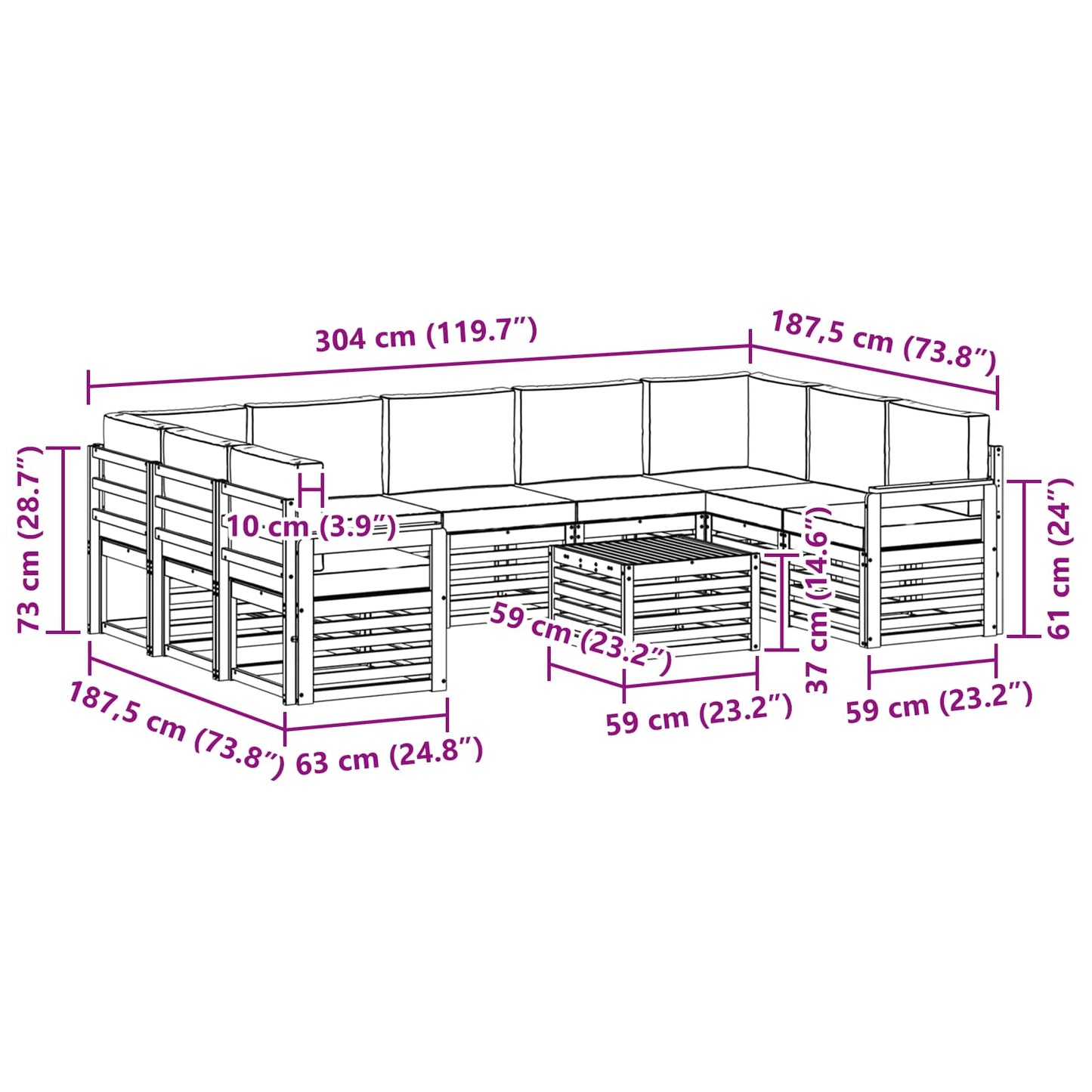 Sofa-Sets 10 pcs Natuurlijk en Antraciet Massief Acaciahout is nu te koop bij PeponiXL, paradijselijk wonen!