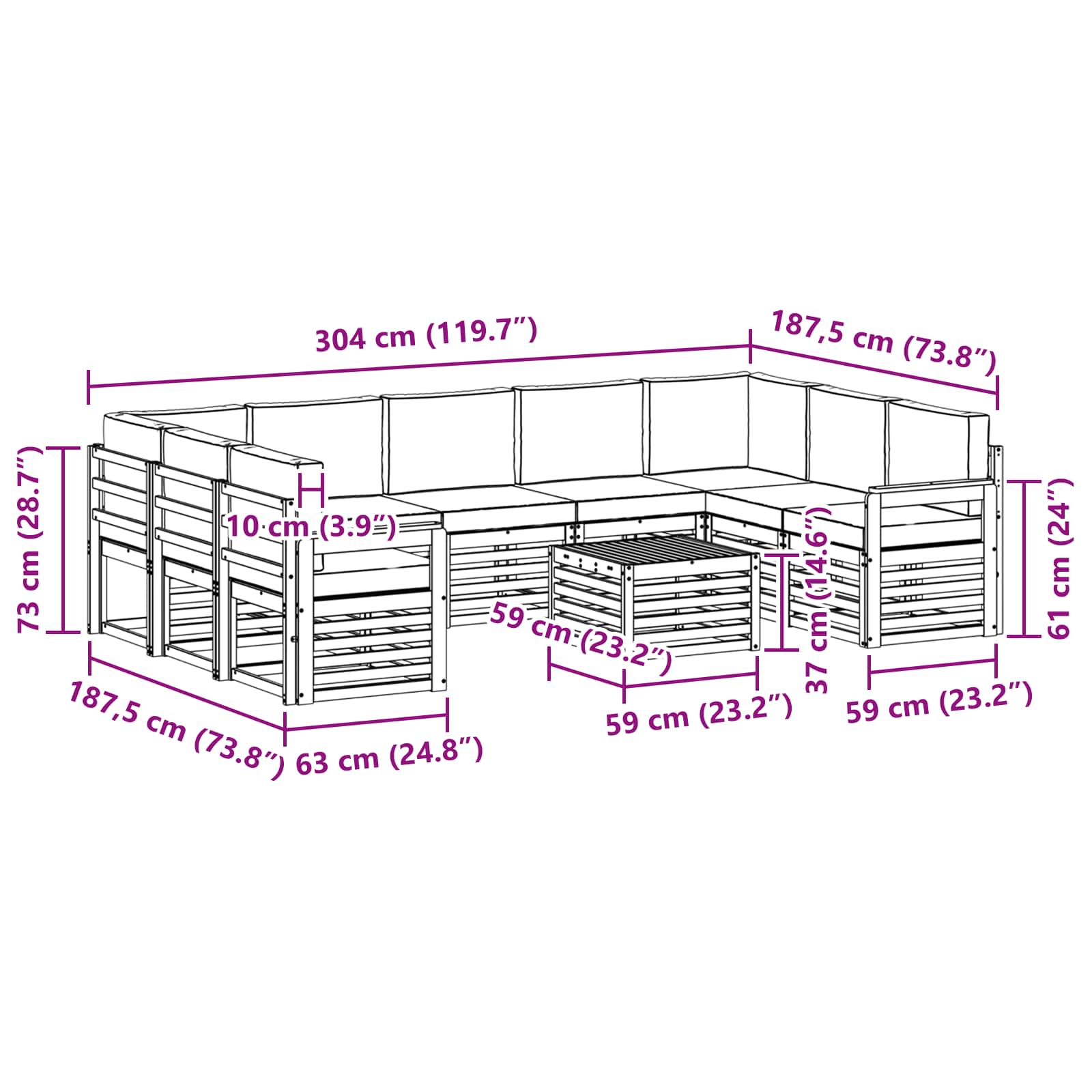 Sofa-Sets 10 pcs Natuurlijk en Antraciet Massief Acaciahout is nu te koop bij PeponiXL, paradijselijk wonen!