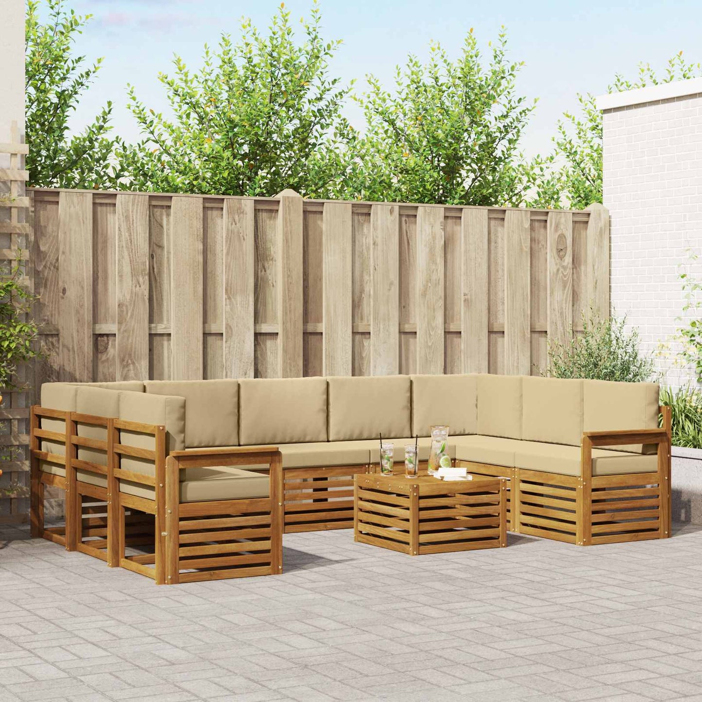 Sofa-Sets 10 pcs Natuurlijk en Beige Massief Acaciahout is nu te koop bij PeponiXL, paradijselijk wonen!