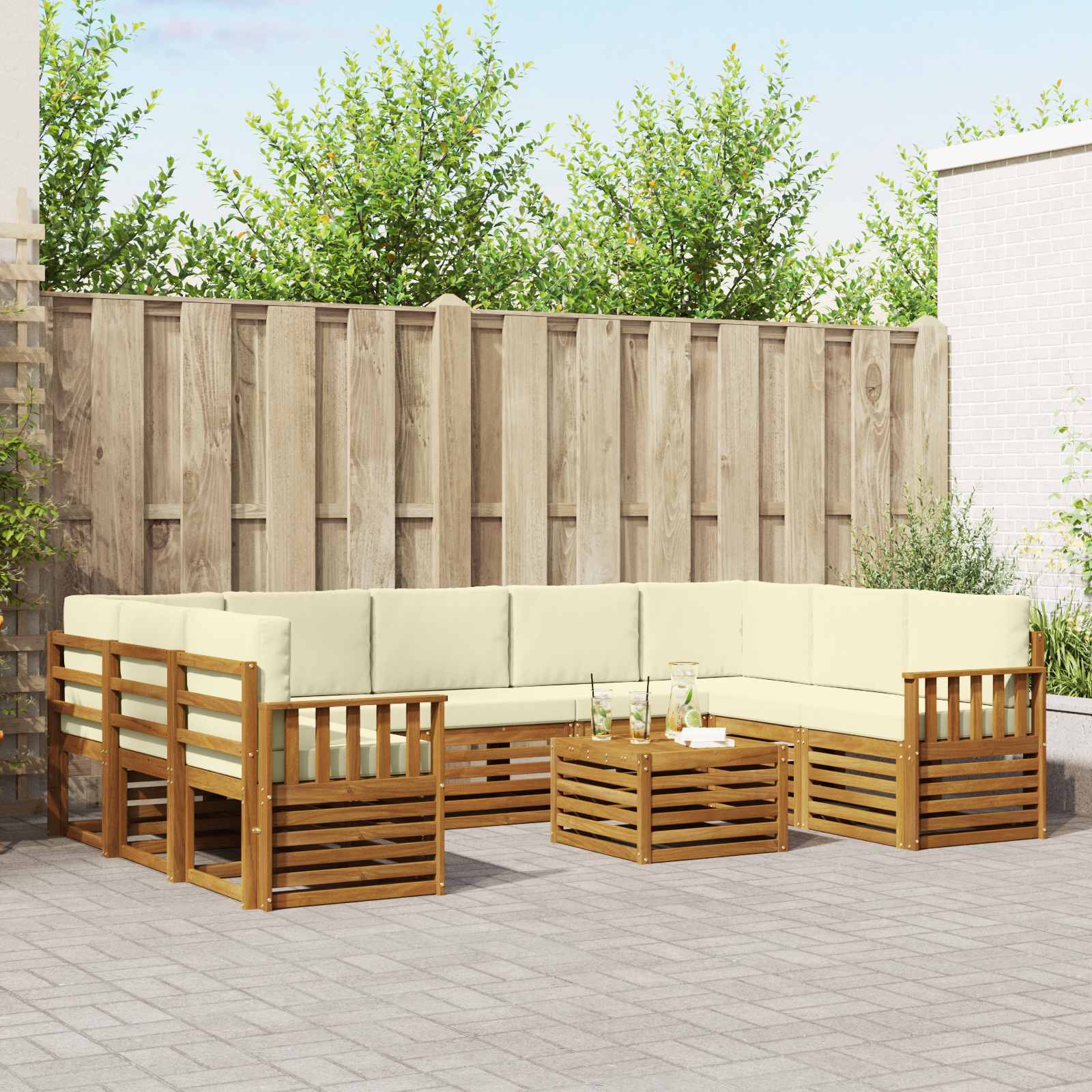 Sofa-Sets 10 pcs Natuurlijk en Crème Massief Acaciahout is nu te koop bij PeponiXL, paradijselijk wonen!