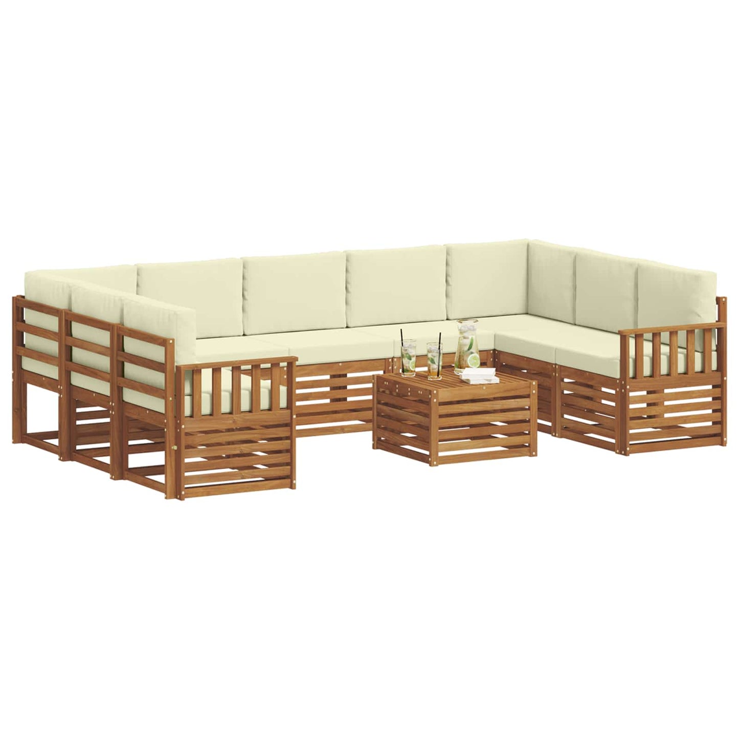 Sofa-Sets 10 pcs Natuurlijk en Crème Massief Acaciahout is nu te koop bij PeponiXL, paradijselijk wonen!