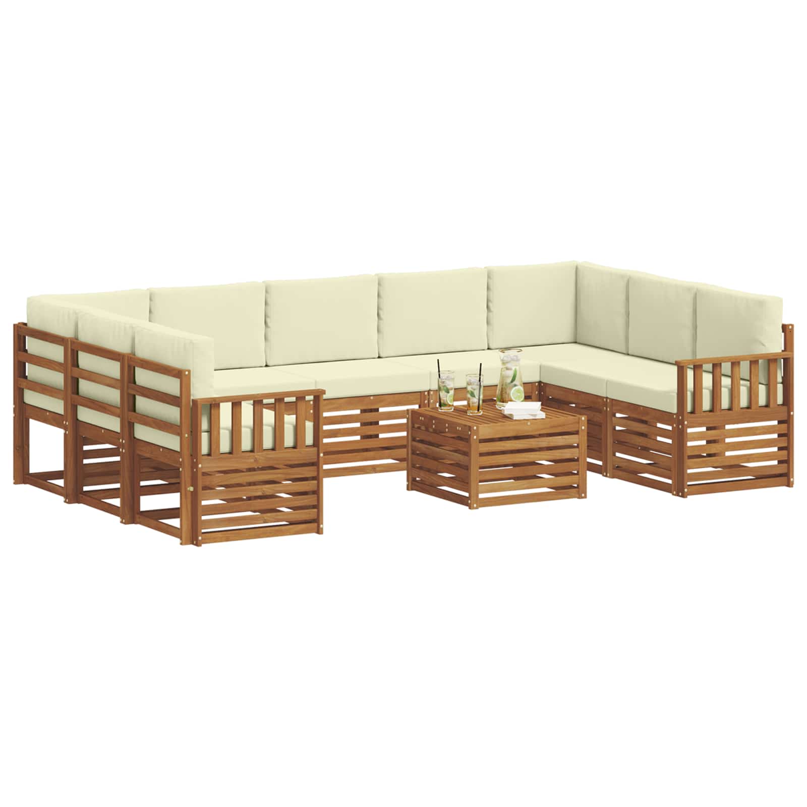 Sofa-Sets 10 pcs Natuurlijk en Crème Massief Acaciahout is nu te koop bij PeponiXL, paradijselijk wonen!