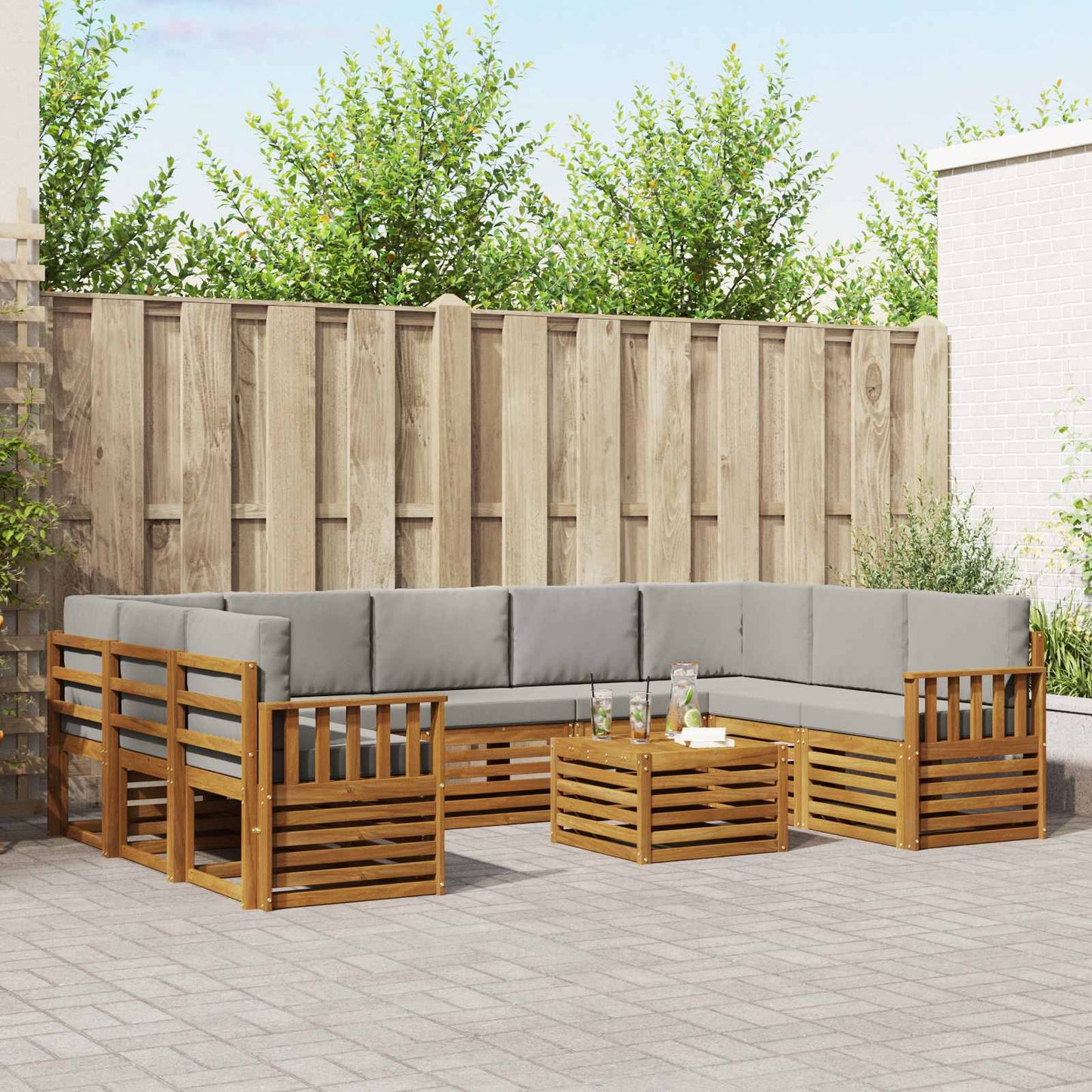Sofa-Sets 10 pcs Natuurlijk en Lichtgrijs Massief Acaciahout is nu te koop bij PeponiXL, paradijselijk wonen!