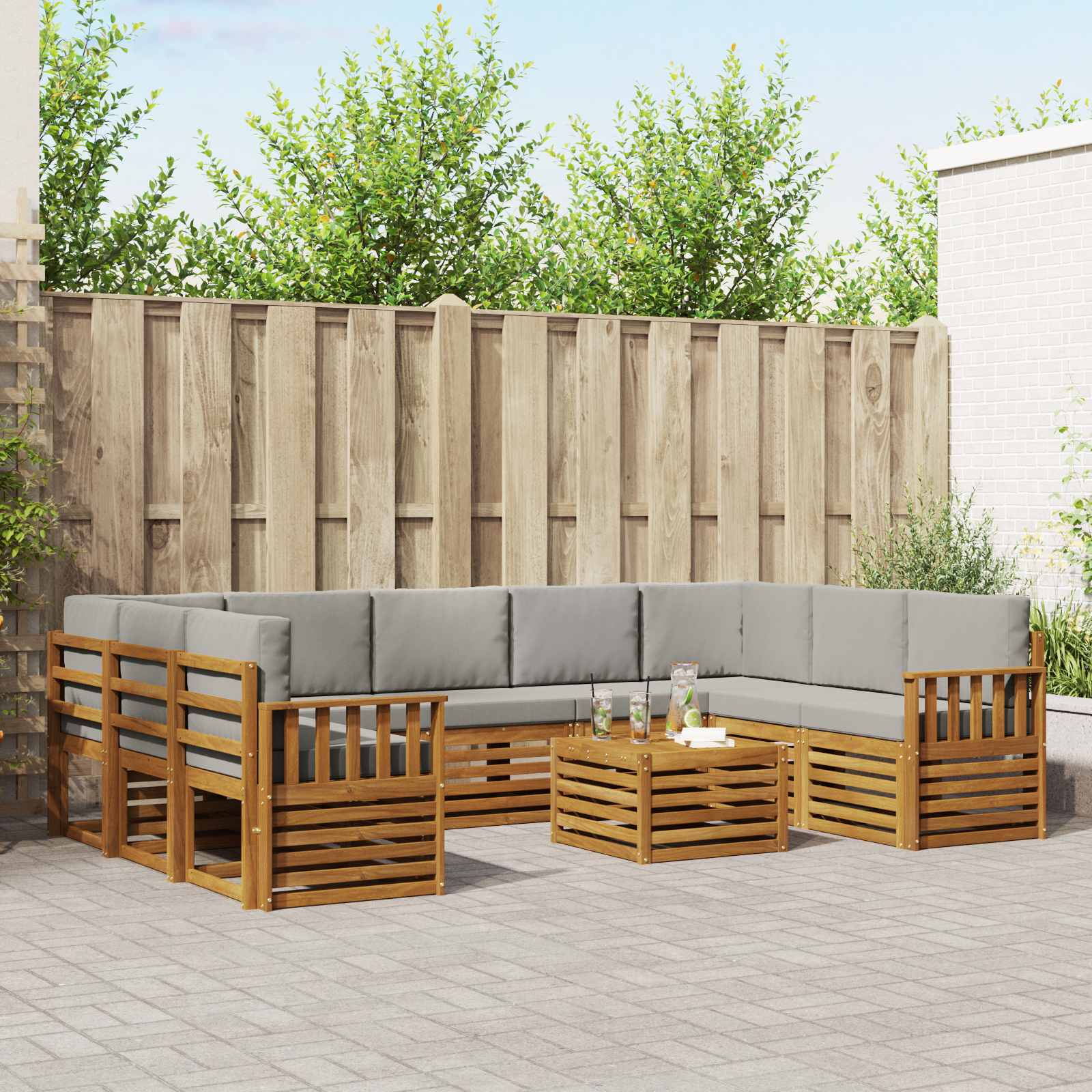 Sofa-Sets 10 pcs Natuurlijk en Lichtgrijs Massief Acaciahout is nu te koop bij PeponiXL, paradijselijk wonen!