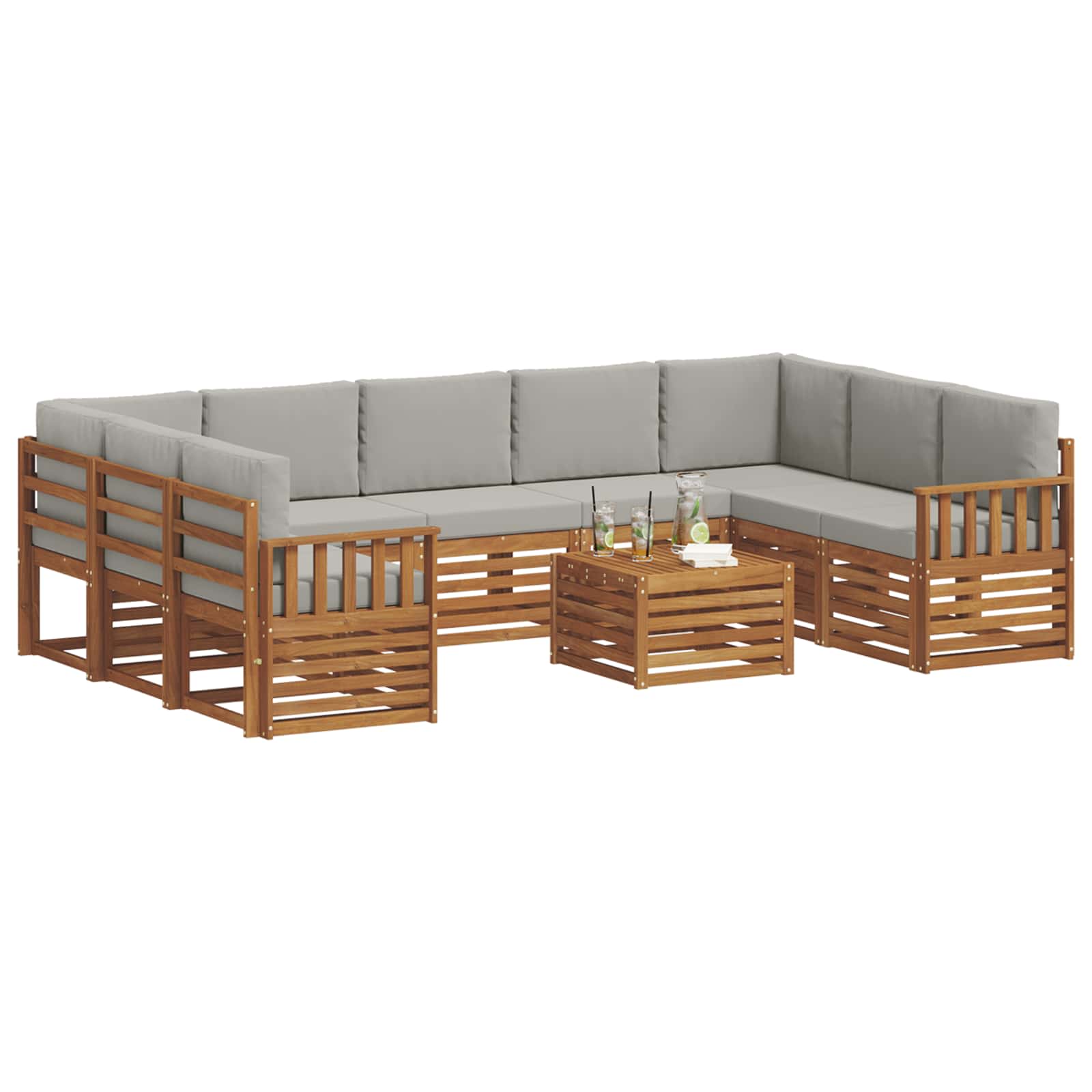 Sofa-Sets 10 pcs Natuurlijk en Lichtgrijs Massief Acaciahout is nu te koop bij PeponiXL, paradijselijk wonen!
