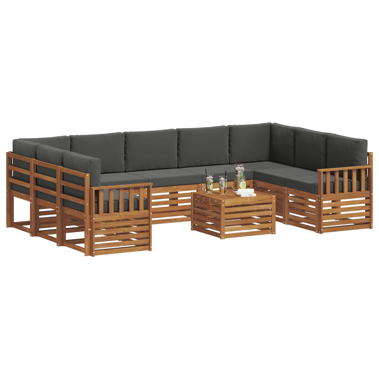Sofa-Sets 10 pcs Natuurlijk en Antraciet Massief Acaciahout is nu te koop bij PeponiXL, paradijselijk wonen!