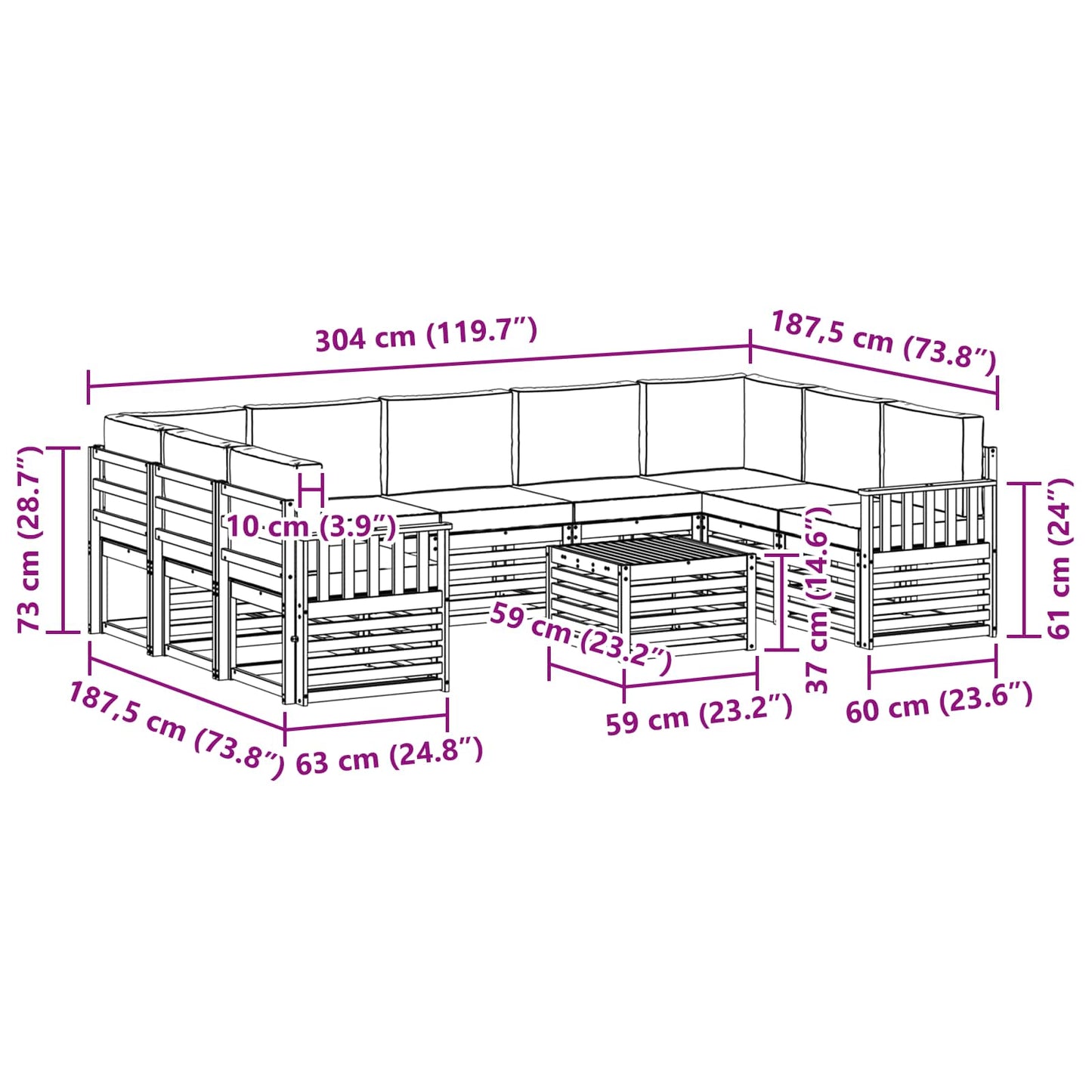 Sofa-Sets 10 pcs Natuurlijk en Antraciet Massief Acaciahout is nu te koop bij PeponiXL, paradijselijk wonen!